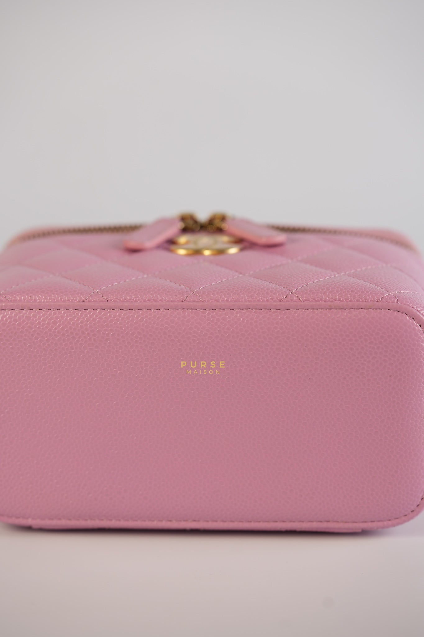 Vanity Case Top in Pink Caviar Leather and Aged Gold Hardware (Series 32) | Purse Maison Luxury Bags Shop