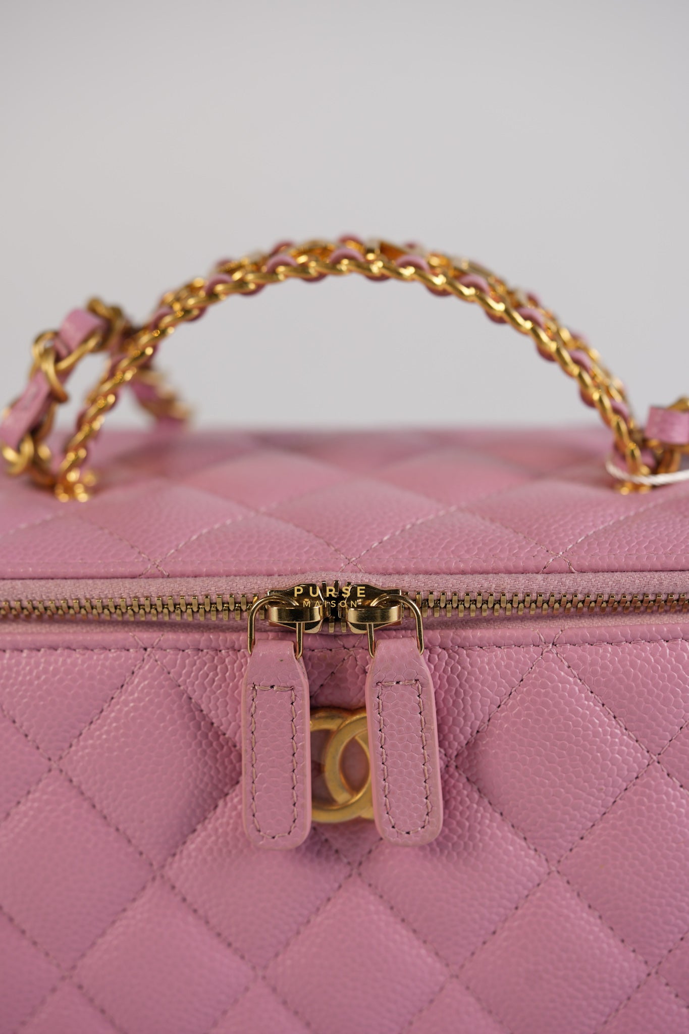 Vanity Case Top in Pink Caviar Leather and Aged Gold Hardware (Series 32) | Purse Maison Luxury Bags Shop