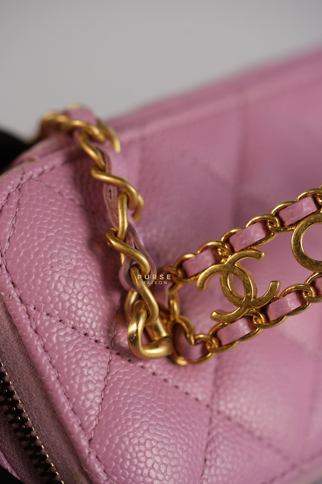 Vanity Case Top in Pink Caviar Leather and Aged Gold Hardware (Series 32) | Purse Maison Luxury Bags Shop