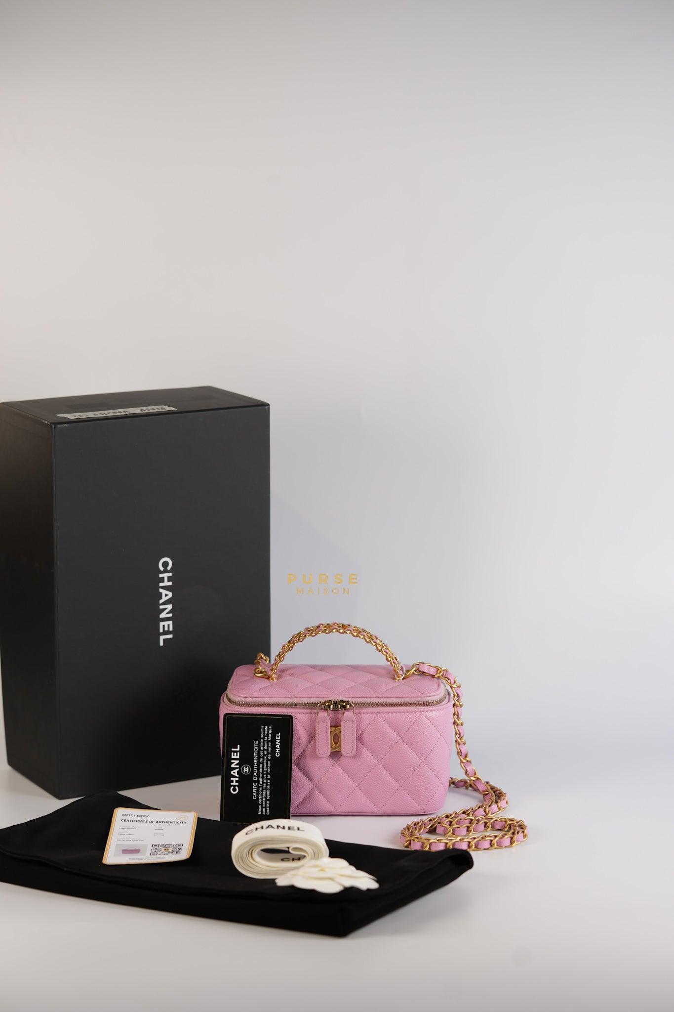 Vanity Case Top in Pink Caviar Leather and Aged Gold Hardware (Series 32) | Purse Maison Luxury Bags Shop