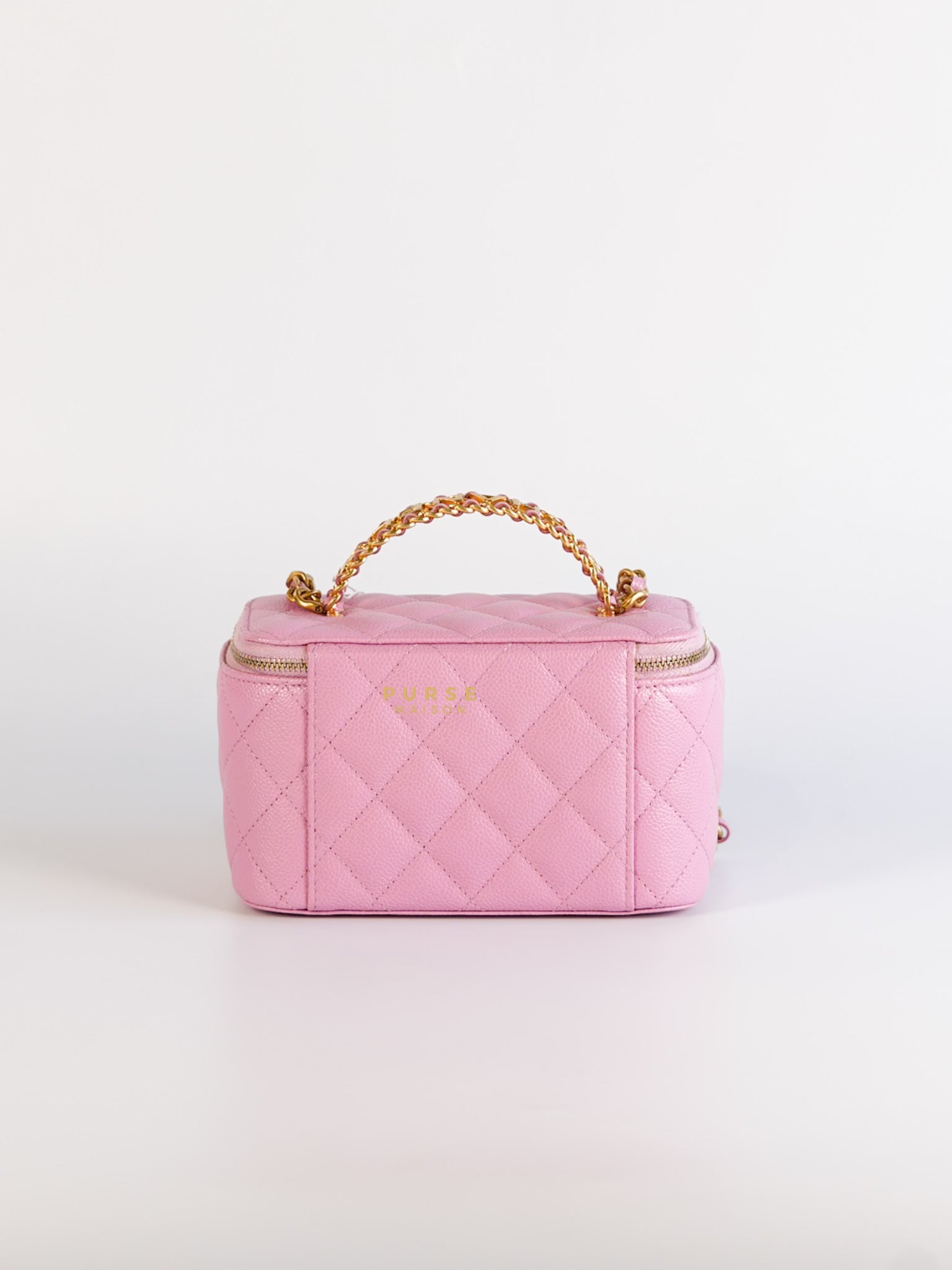 Vanity Case Top in Pink Caviar Leather and Aged Gold Hardware (Series 32) | Purse Maison Luxury Bags Shop