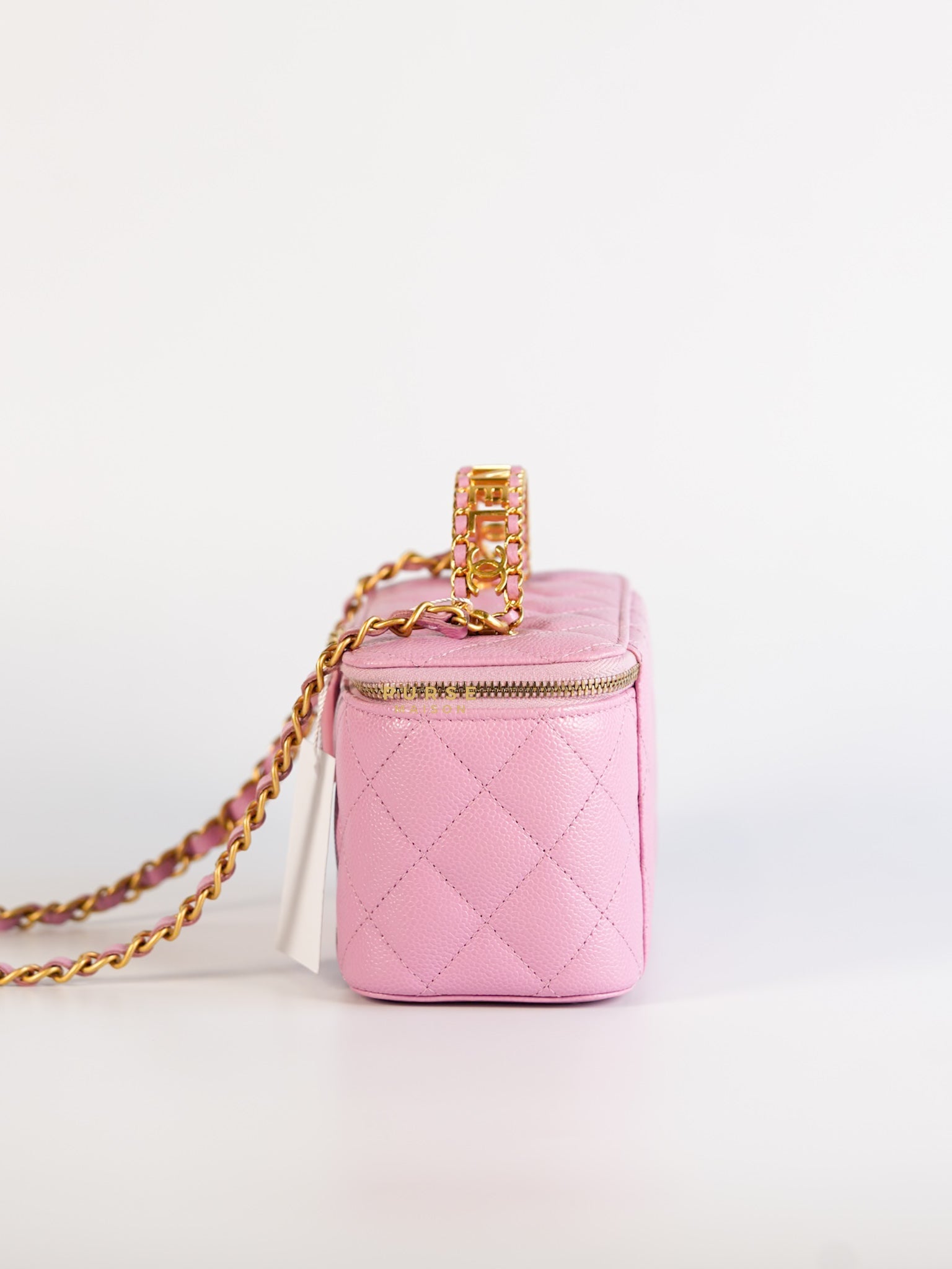 Vanity Case Top in Pink Caviar Leather and Aged Gold Hardware (Series 32) | Purse Maison Luxury Bags Shop