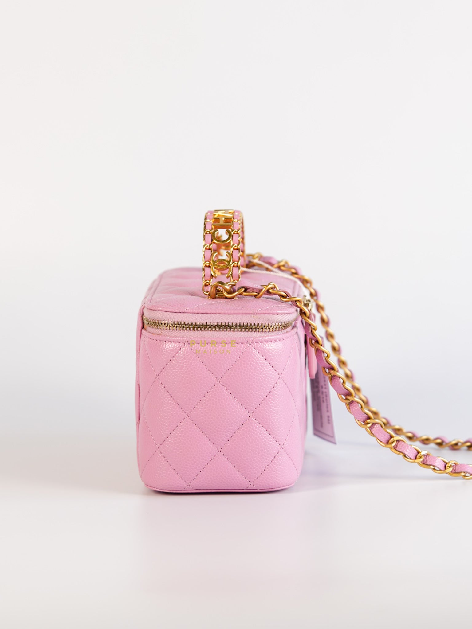 Vanity Case Top in Pink Caviar Leather and Aged Gold Hardware (Series 32) | Purse Maison Luxury Bags Shop