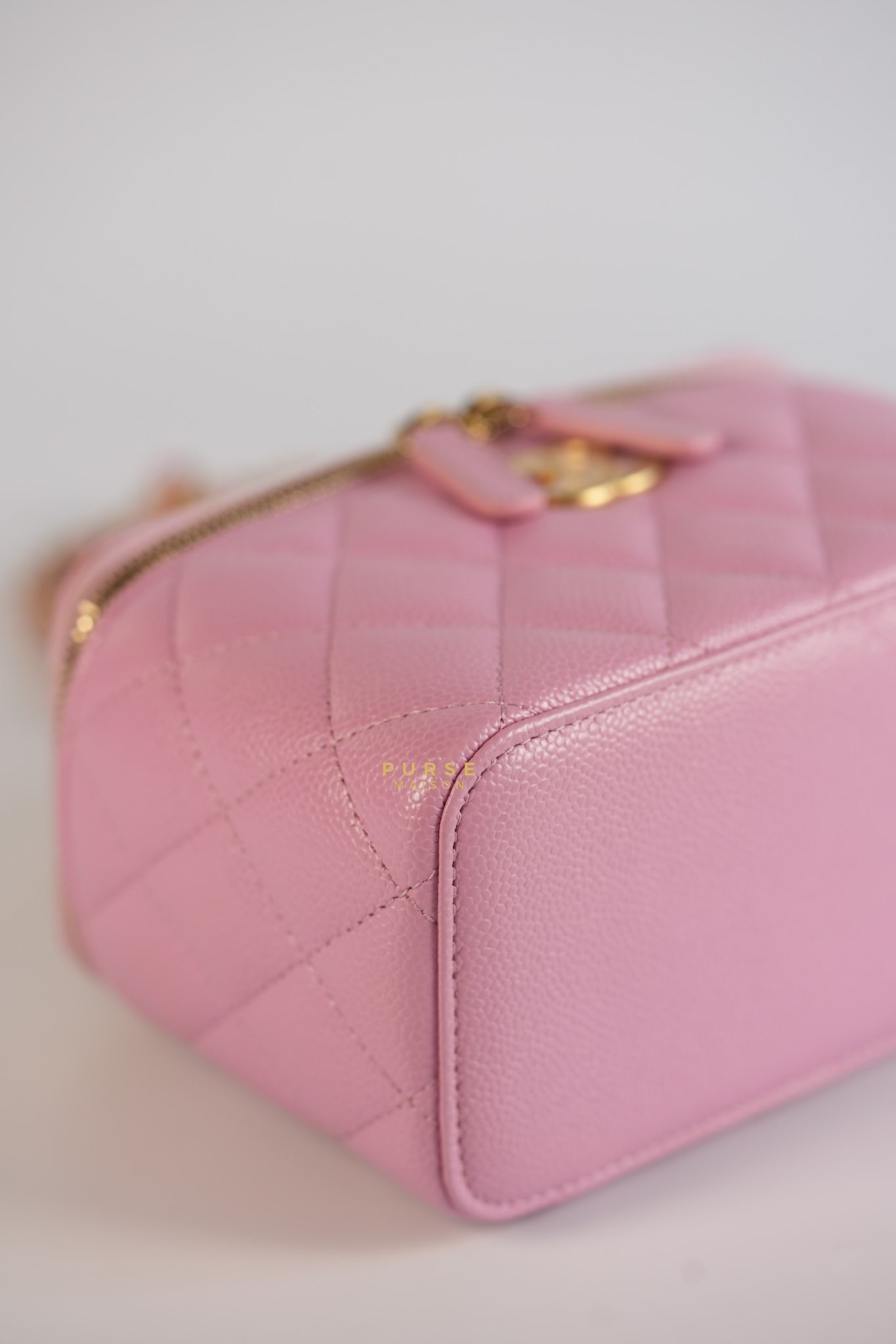 Vanity Case Top in Pink Caviar Leather and Aged Gold Hardware (Series 32) | Purse Maison Luxury Bags Shop