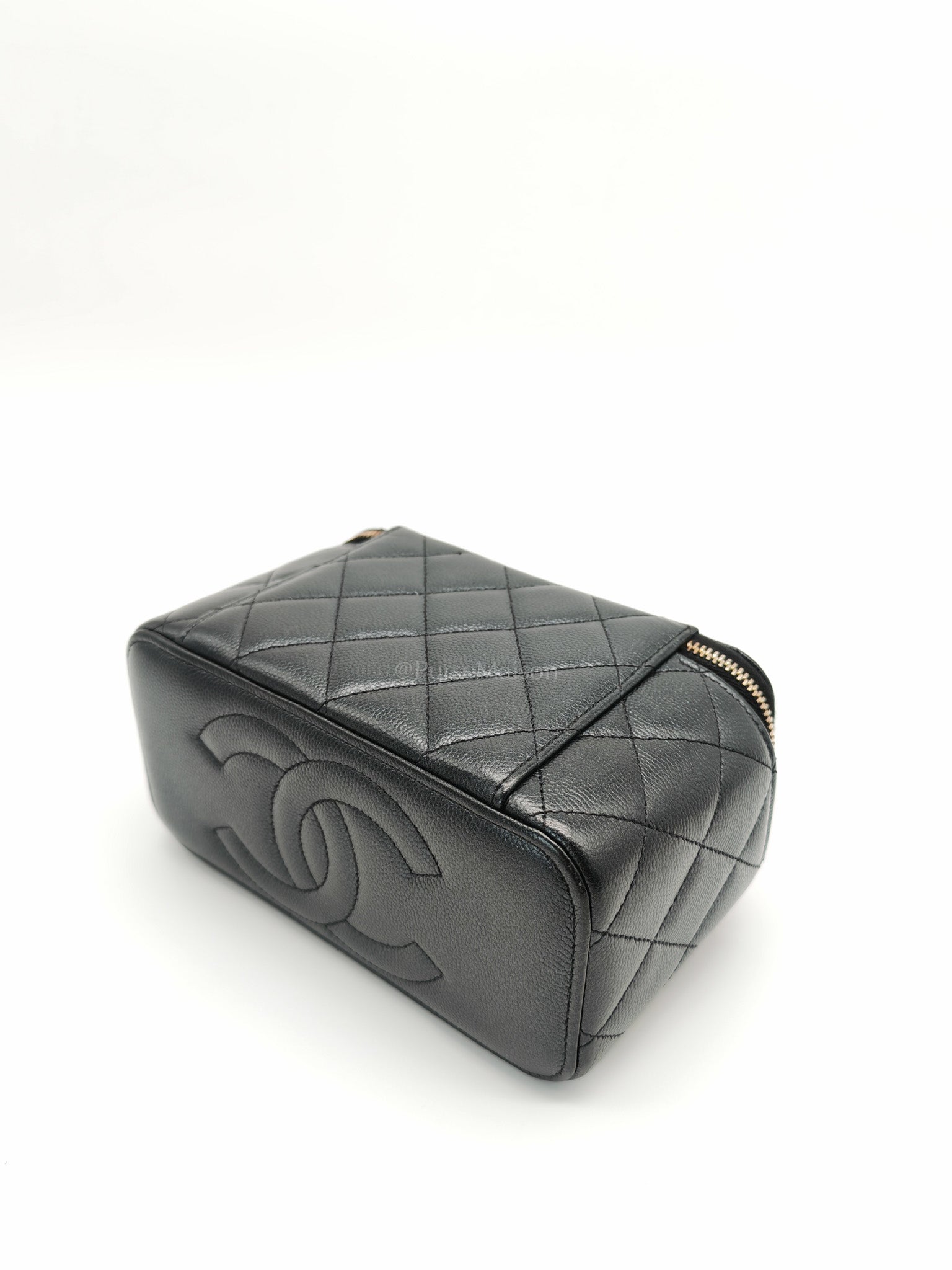 Vanity in Black Iridescent Caviar Leather and Aged Gold Hardware with Adjustable Chain Strap (Microchip) | Purse Maison Luxury Bags Shop