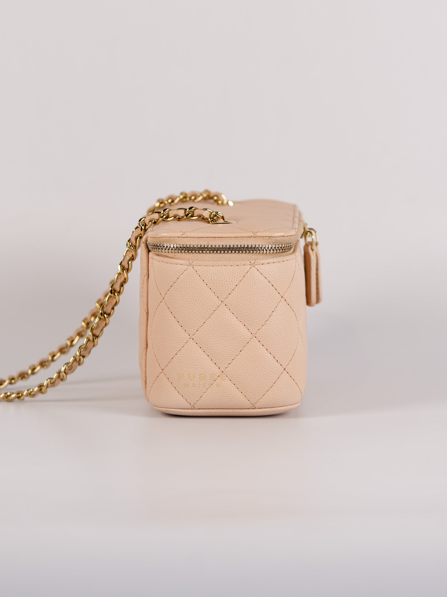 Vanity Light Beige in Caviar Leather and Light Gold Hardware Series 31 | Purse Maison Luxury Bags Shop