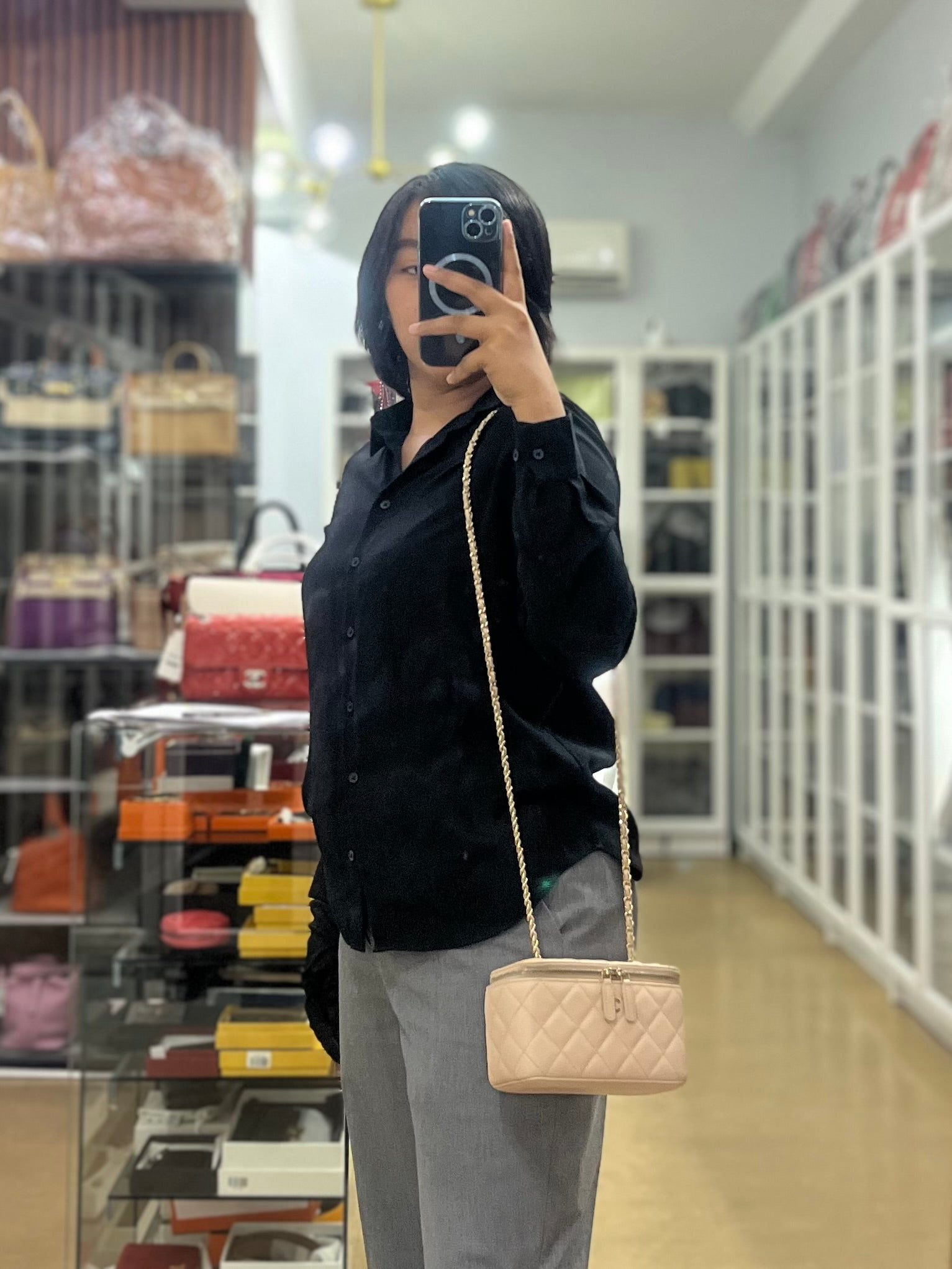 Vanity Light Beige in Caviar Leather and Light Gold Hardware Series 31 | Purse Maison Luxury Bags Shop