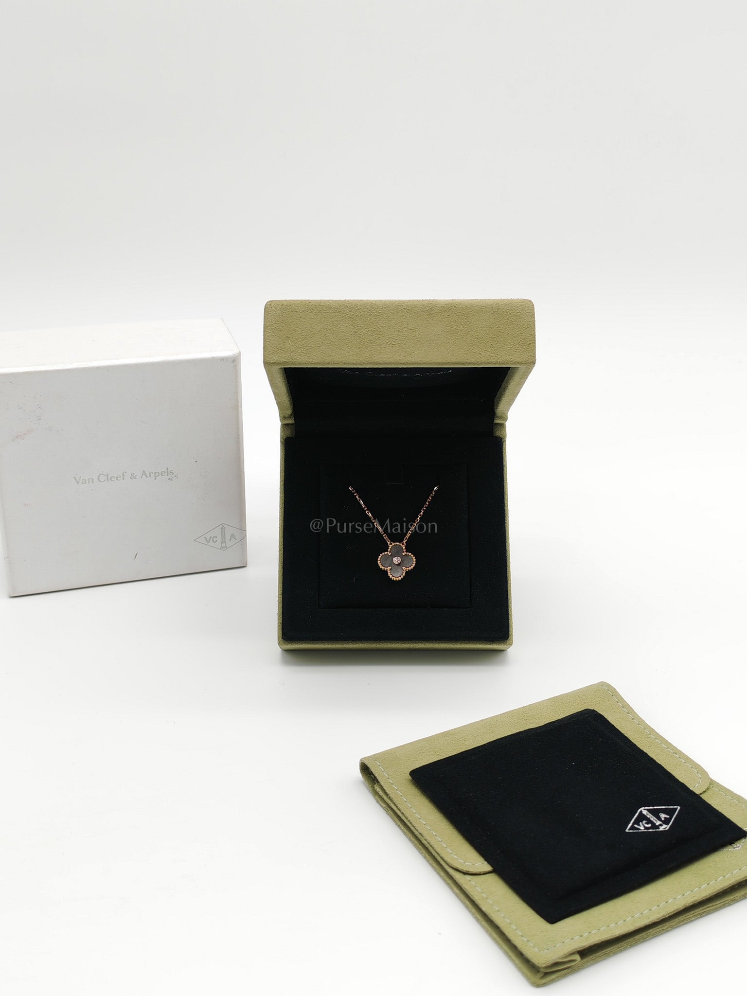 VCA Limited Edition 2023 18K Rose Gold Vintage Alhambra Obsidian Holiday Pendant Necklace | Purse Maison Luxury Bags Shop