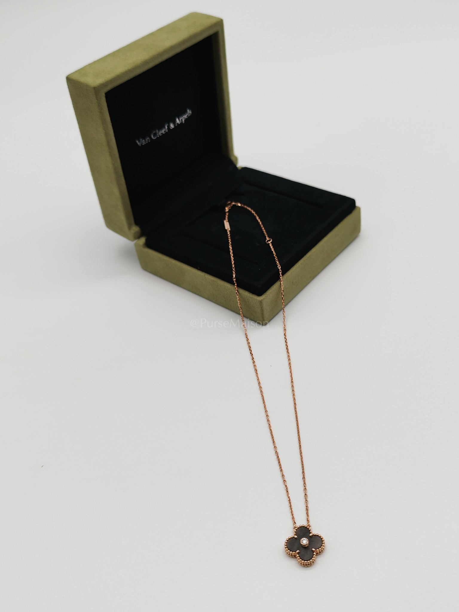 VCA Limited Edition 2023 18K Rose Gold Vintage Alhambra Obsidian Holiday Pendant Necklace | Purse Maison Luxury Bags Shop