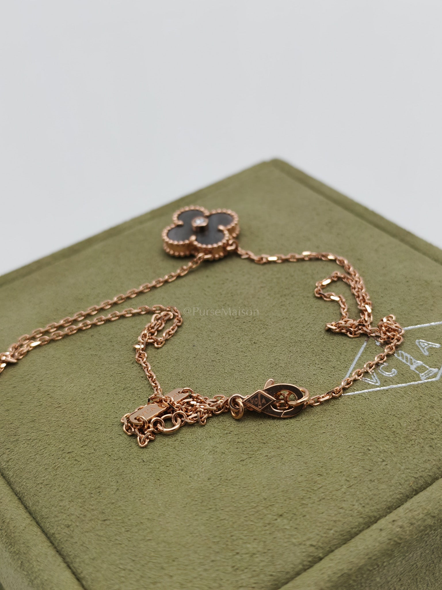 VCA Limited Edition 2023 18K Rose Gold Vintage Alhambra Obsidian Holiday Pendant Necklace | Purse Maison Luxury Bags Shop
