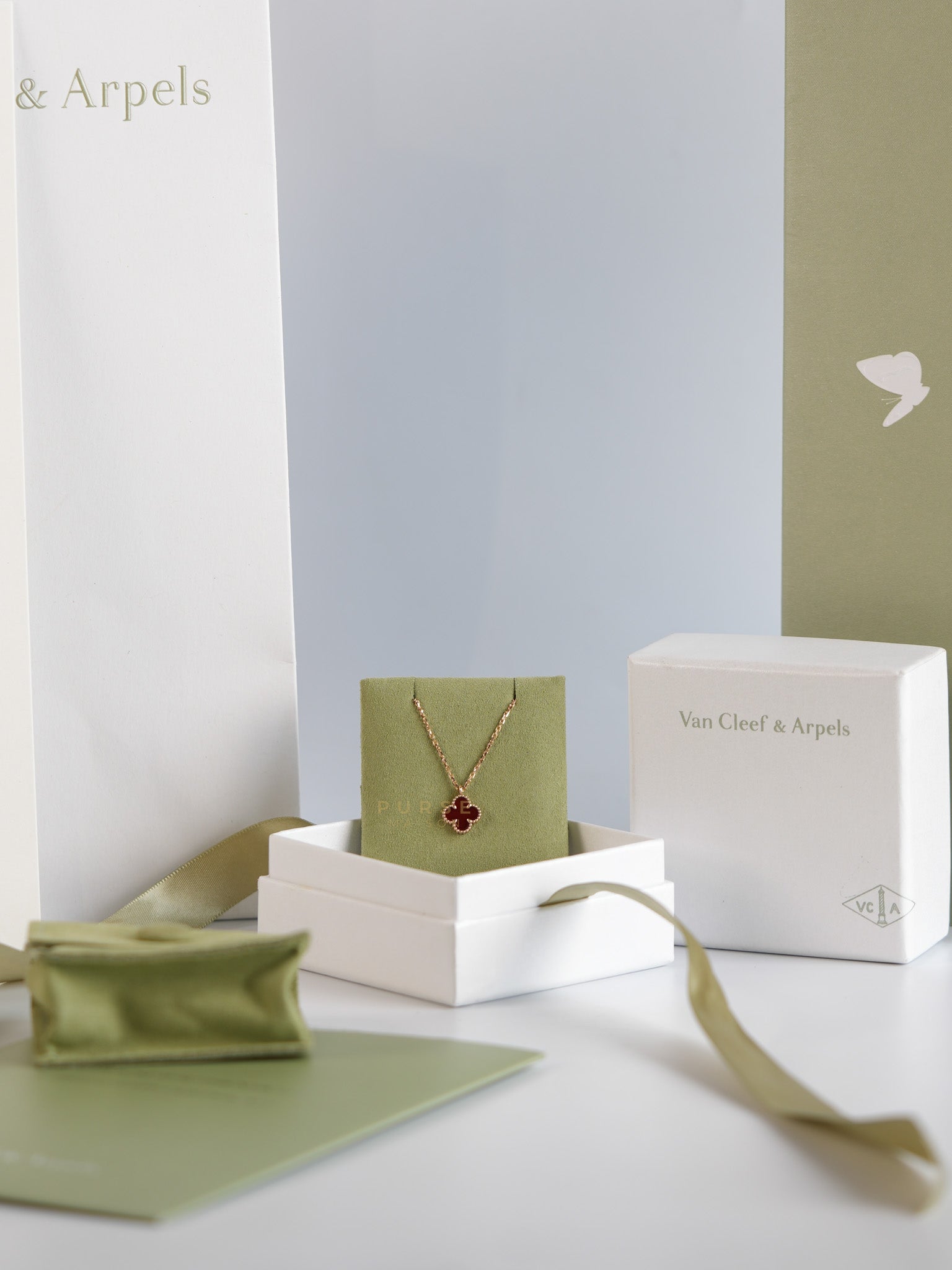 VCA Sweet Alhambra Carnelian Rose Gold Hardware Necklace | Purse Maison Luxury Bags Shop