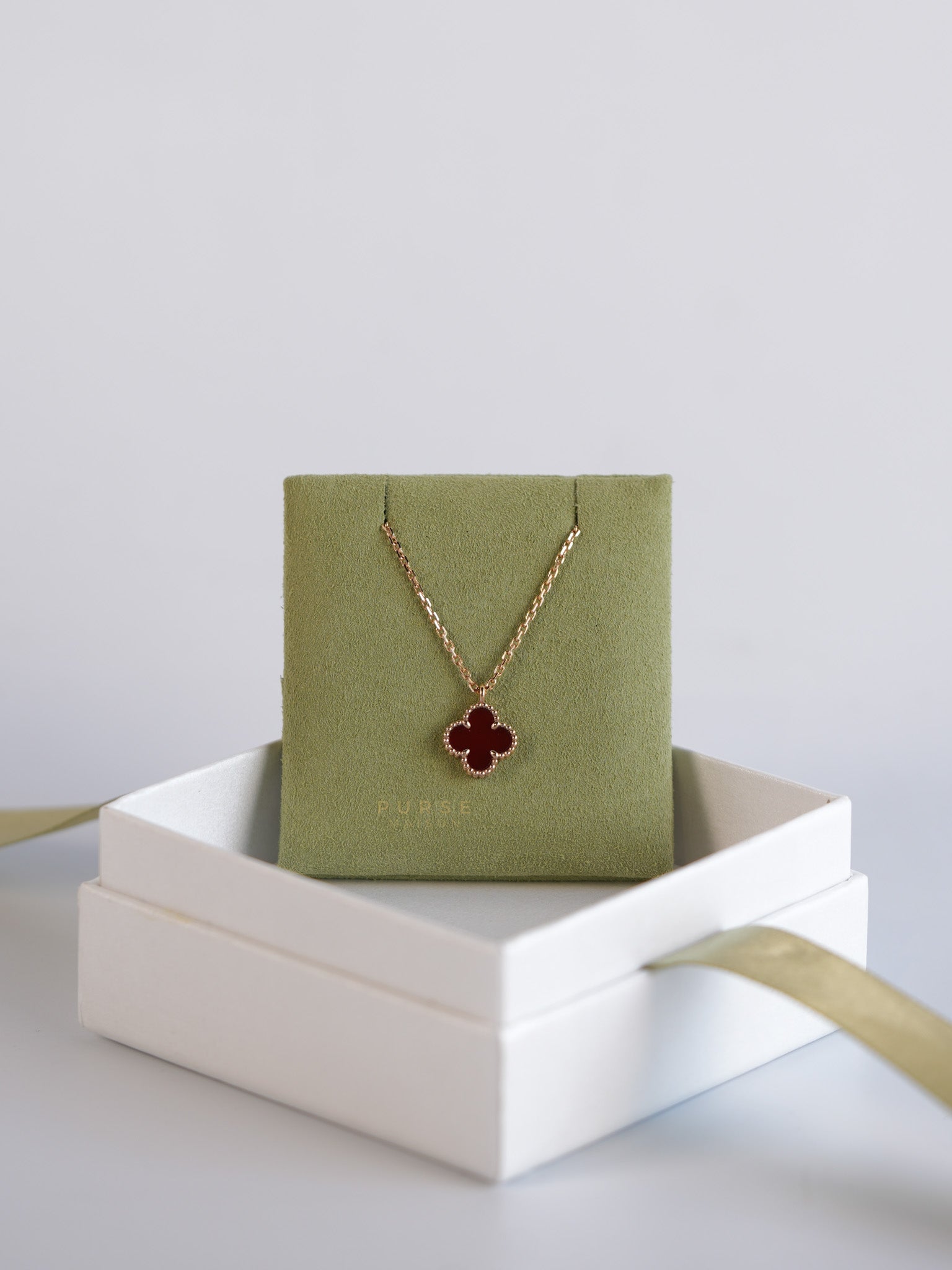 VCA Sweet Alhambra Carnelian Rose Gold Hardware Necklace | Purse Maison Luxury Bags Shop
