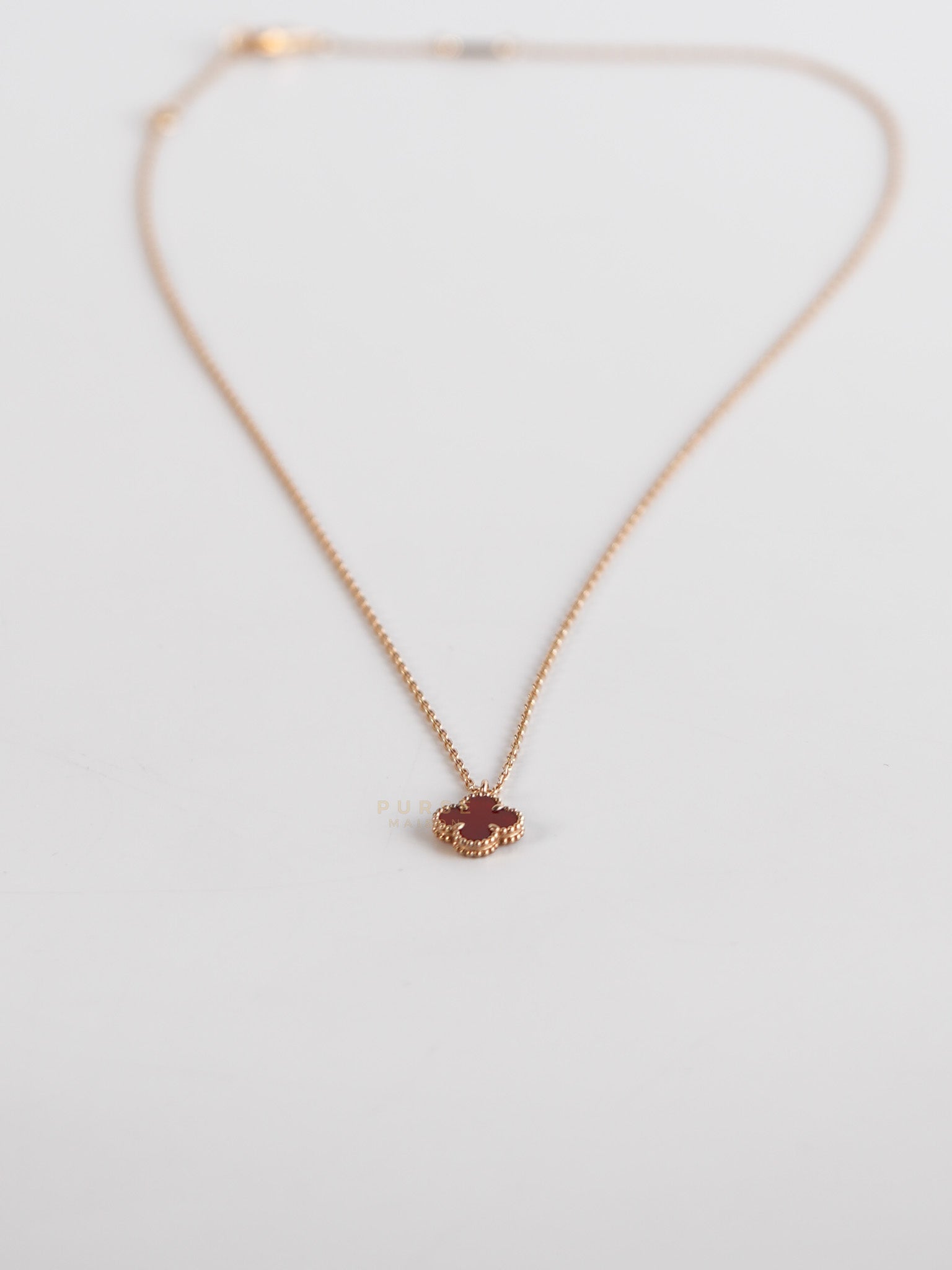VCA Sweet Alhambra Carnelian Rose Gold Hardware Necklace | Purse Maison Luxury Bags Shop