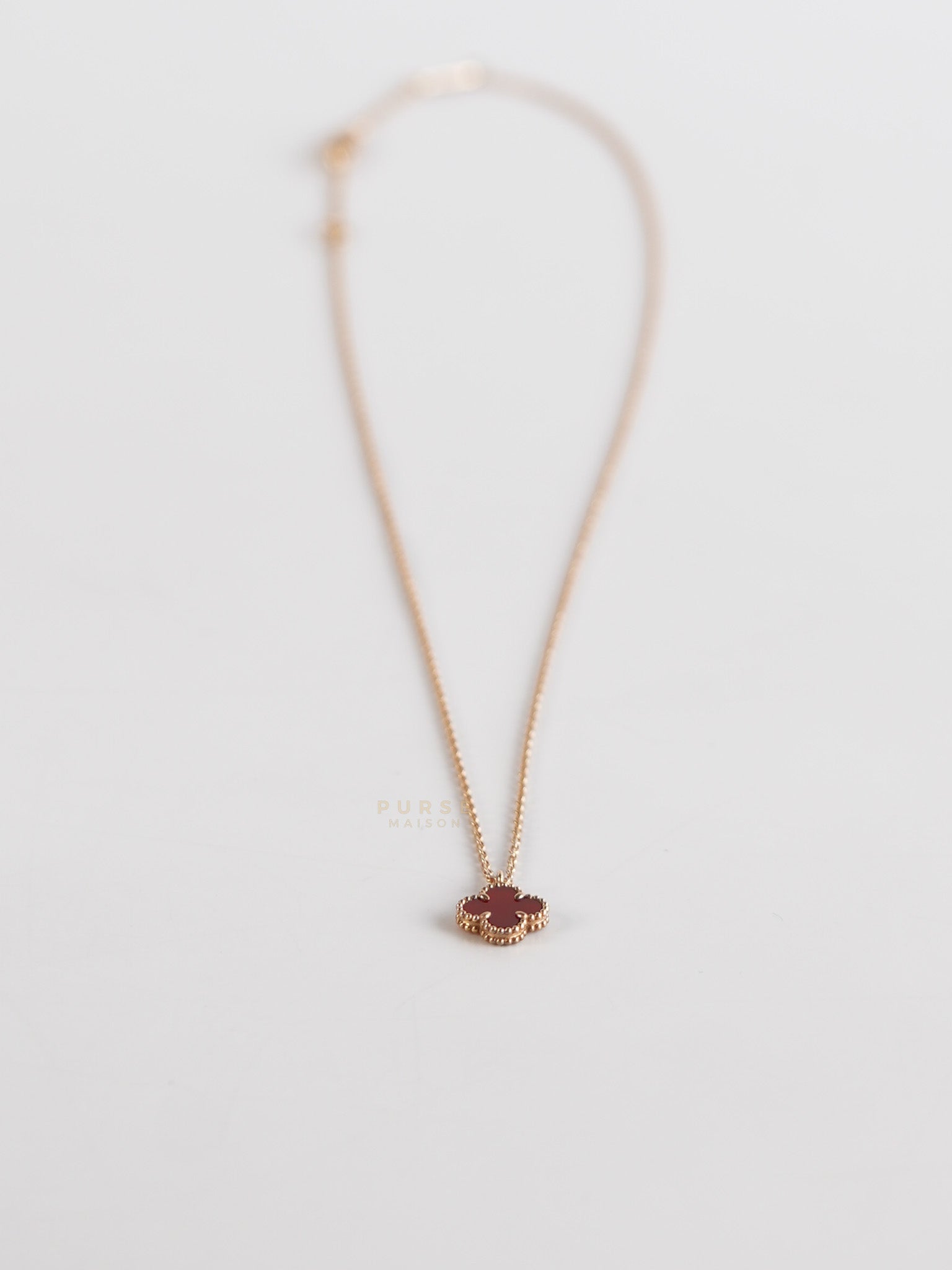 VCA Sweet Alhambra Carnelian Rose Gold Hardware Necklace | Purse Maison Luxury Bags Shop