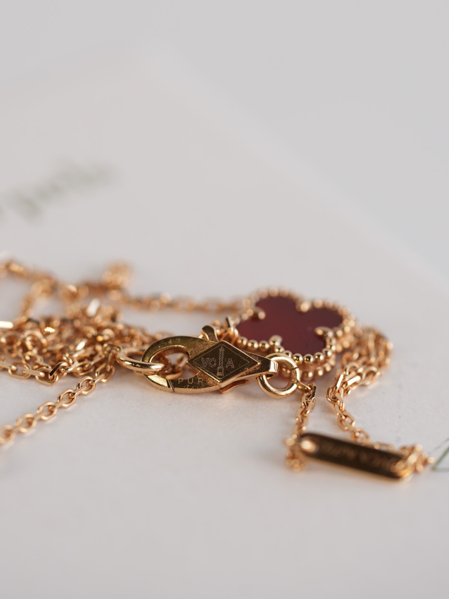 VCA Sweet Alhambra Carnelian Rose Gold Hardware Necklace | Purse Maison Luxury Bags Shop