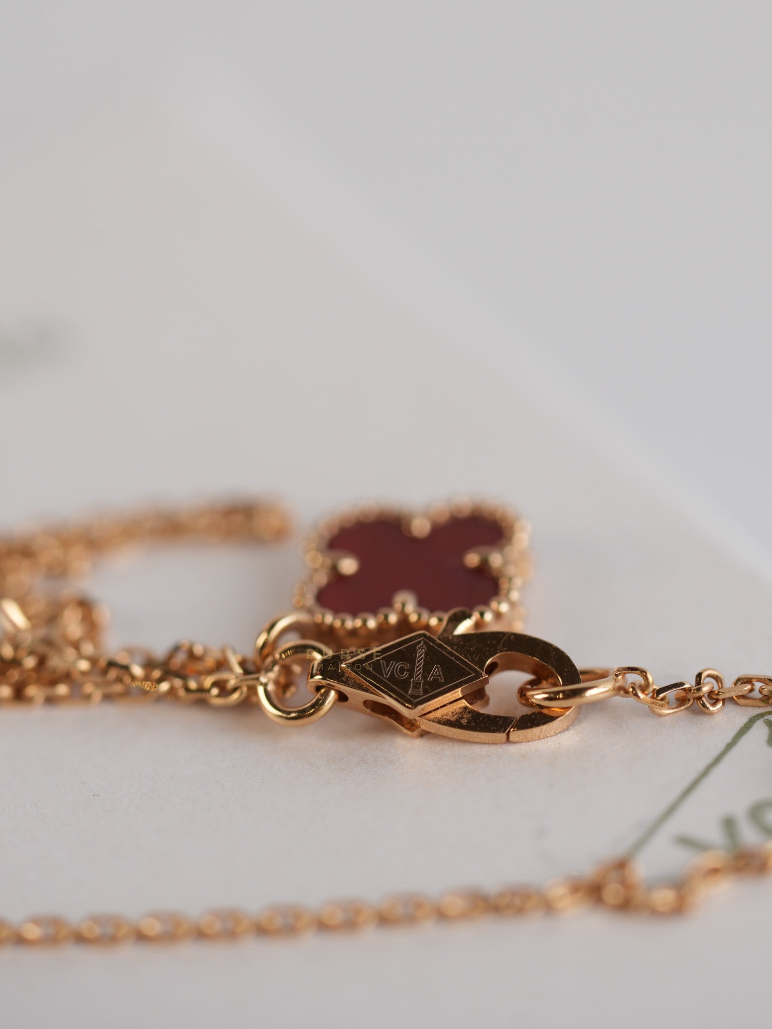 VCA Sweet Alhambra Carnelian Rose Gold Hardware Necklace | Purse Maison Luxury Bags Shop