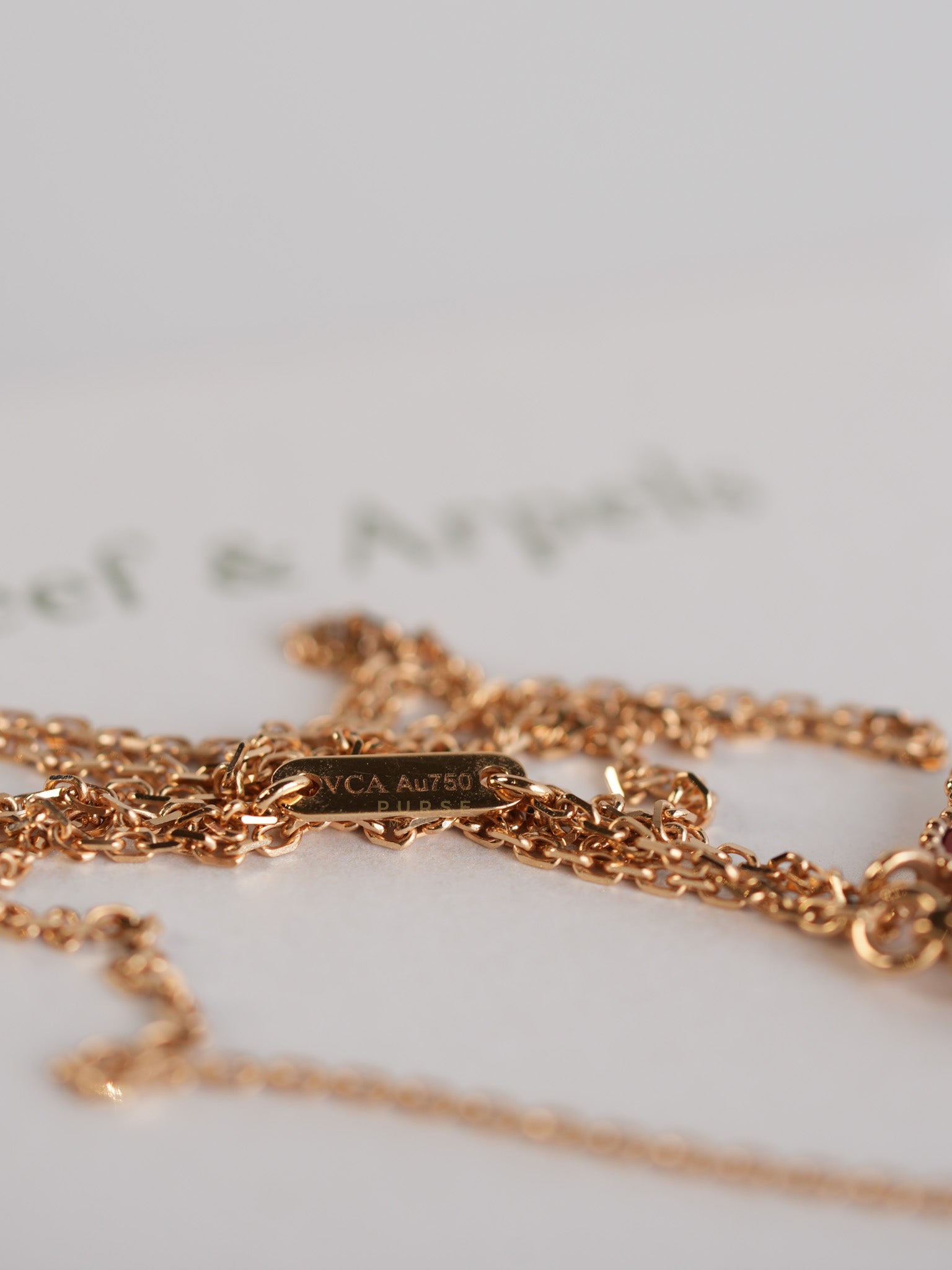 VCA Sweet Alhambra Carnelian Rose Gold Hardware Necklace | Purse Maison Luxury Bags Shop