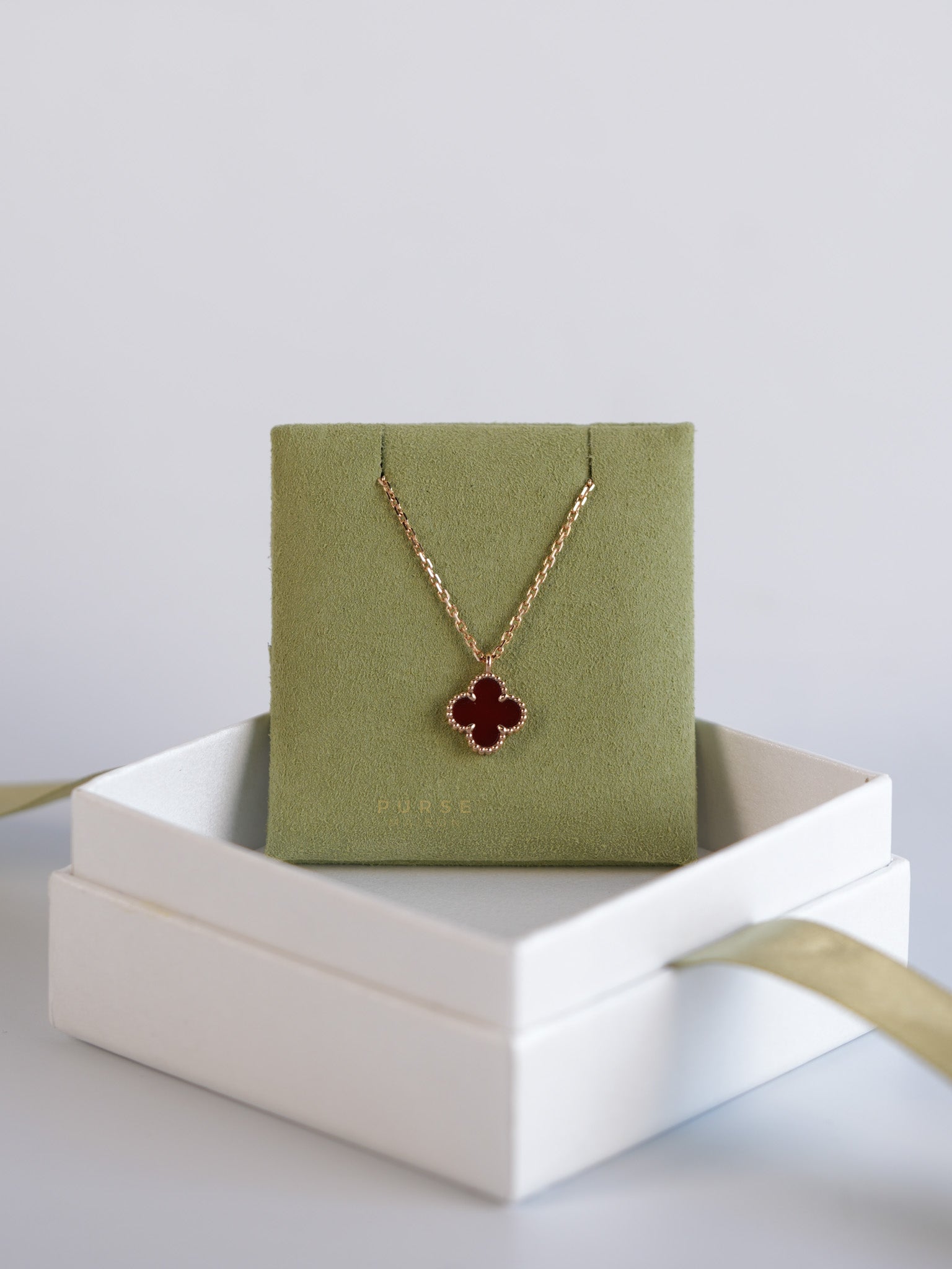 VCA Sweet Alhambra Carnelian Rose Gold Hardware Necklace | Purse Maison Luxury Bags Shop