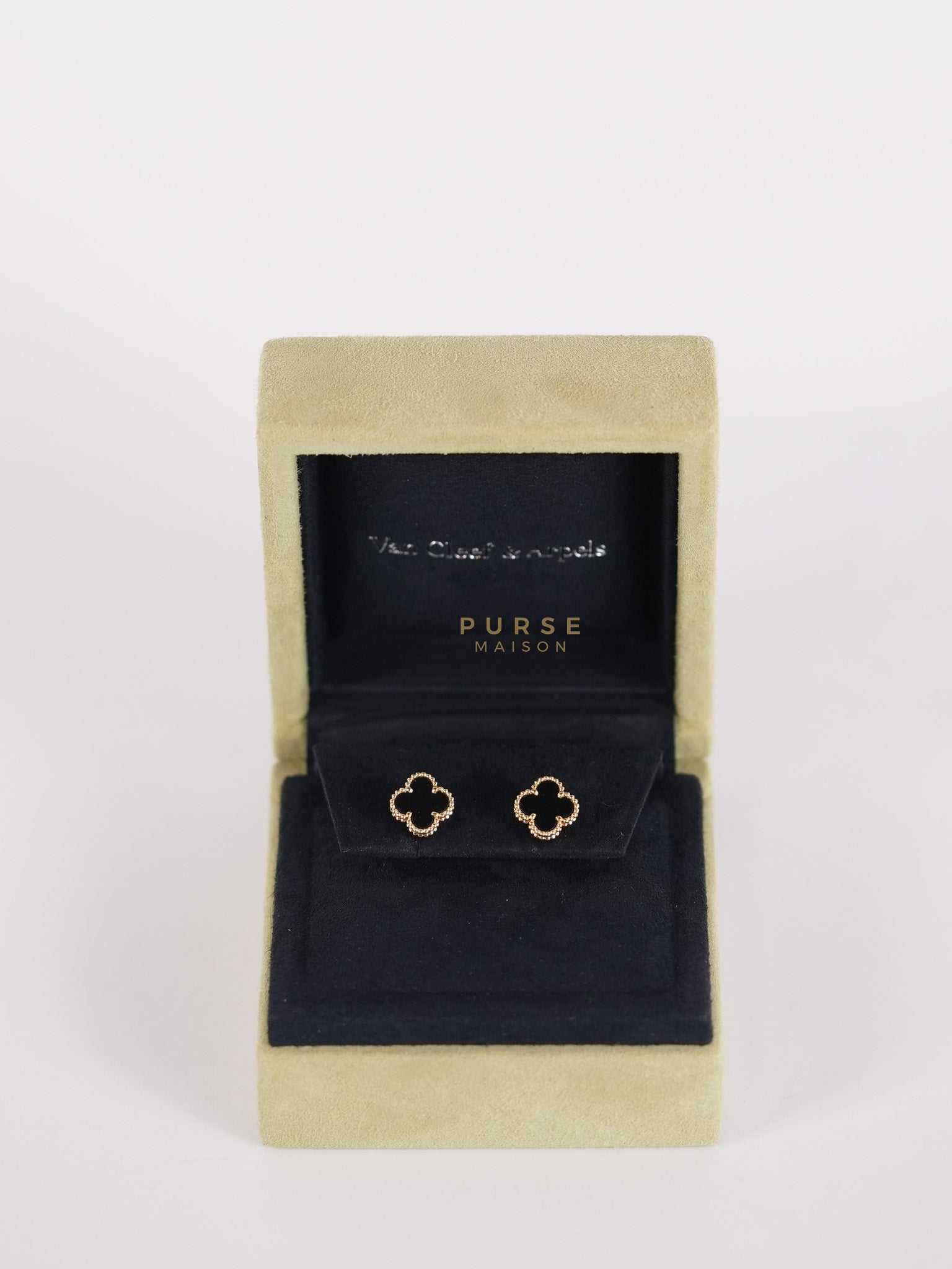 VCA Sweet Alhambra Earstuds 18K Yellow Gold, Onyx | Purse Maison Luxury Bags Shop