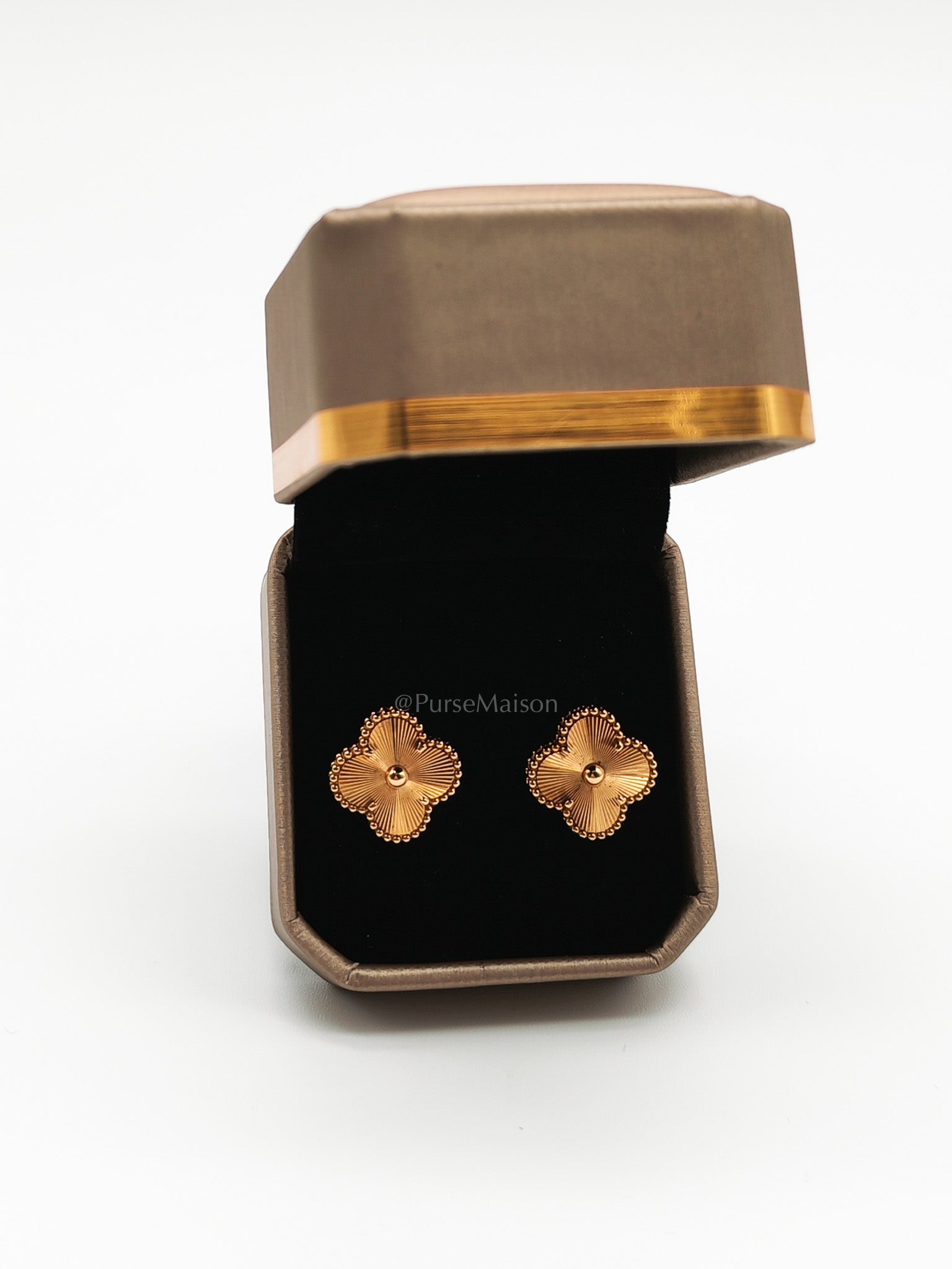 VCA Inspired Vintage Guilloche Yellow Gold Earrings 8 Grams