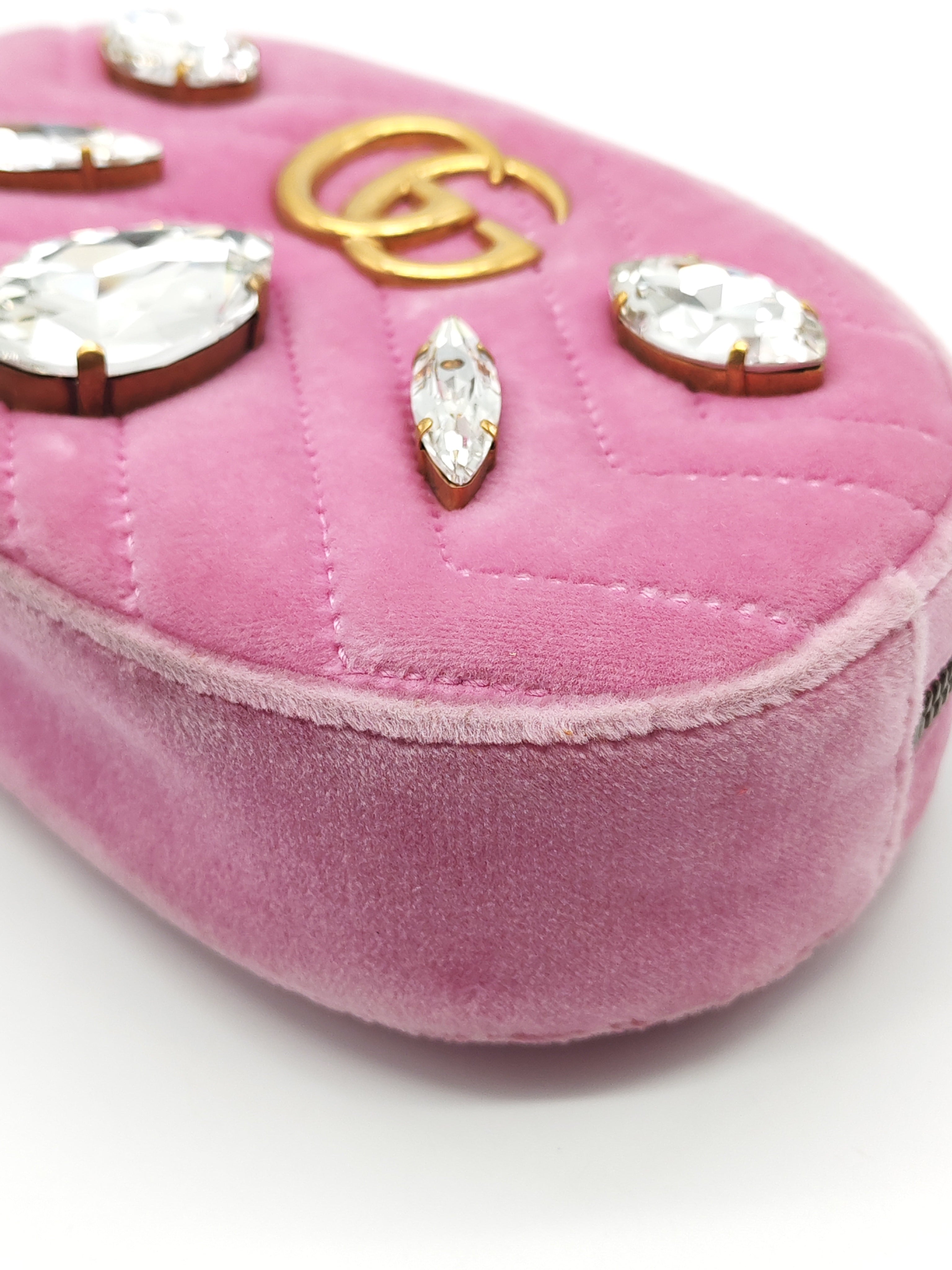 Velvet Belt Bag in Pink GG Marmont Crystal-Embellished Suede Canvas & Gold Hardware | Purse Maison Luxury Bags Shop