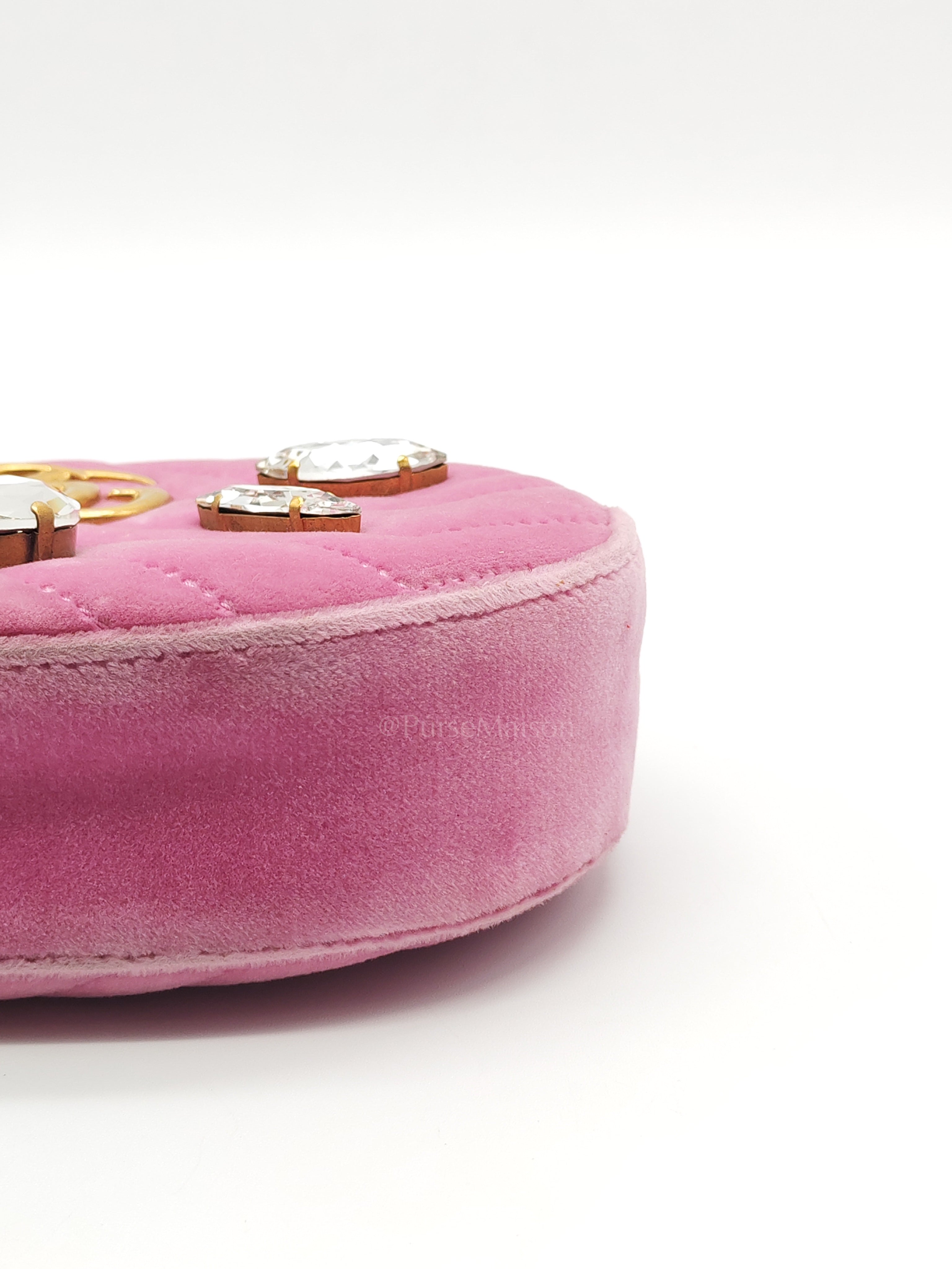 Velvet Belt Bag in Pink GG Marmont Crystal-Embellished Suede Canvas & Gold Hardware | Purse Maison Luxury Bags Shop