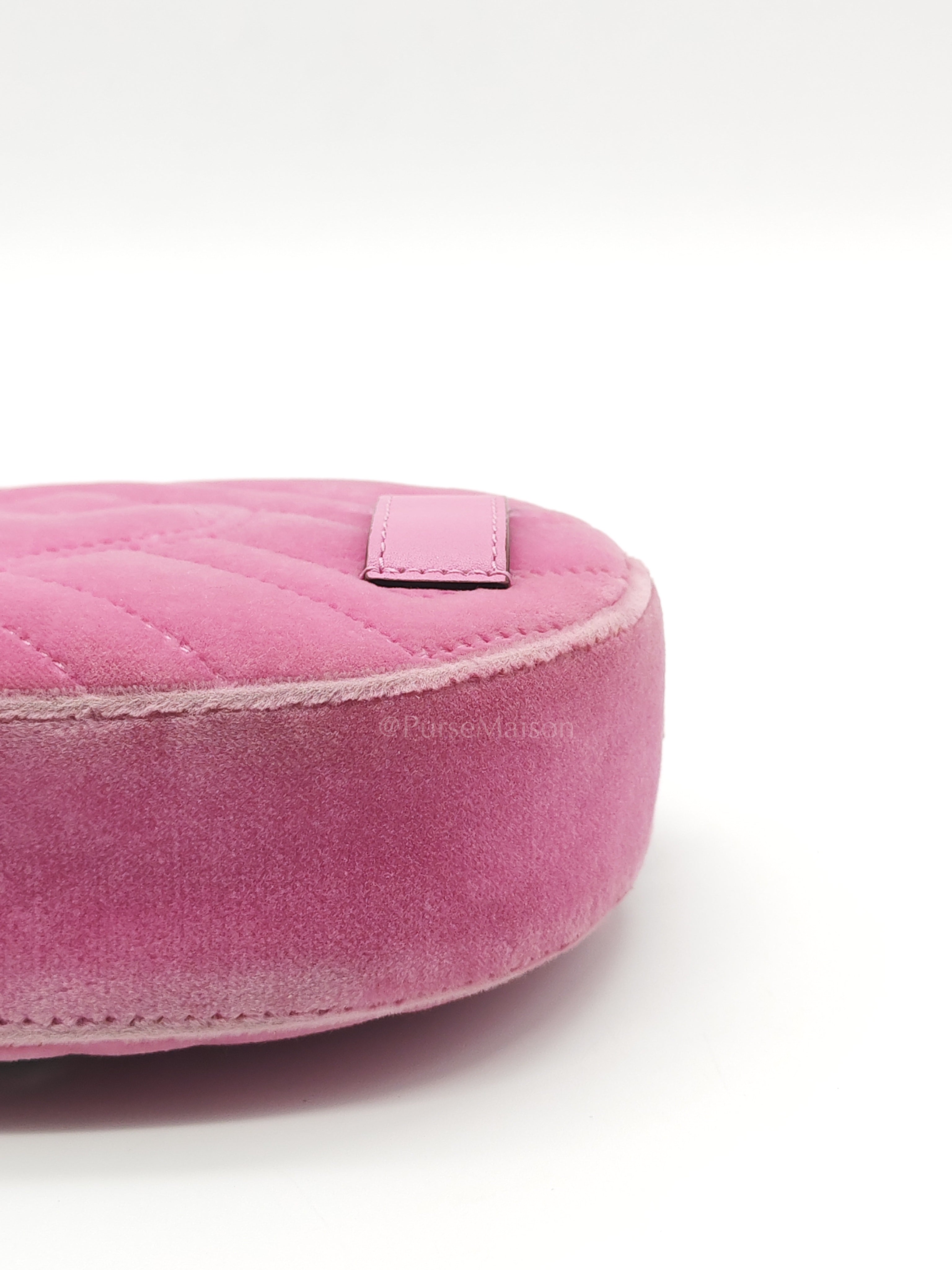 Velvet Belt Bag in Pink GG Marmont Crystal-Embellished Suede Canvas & Gold Hardware | Purse Maison Luxury Bags Shop