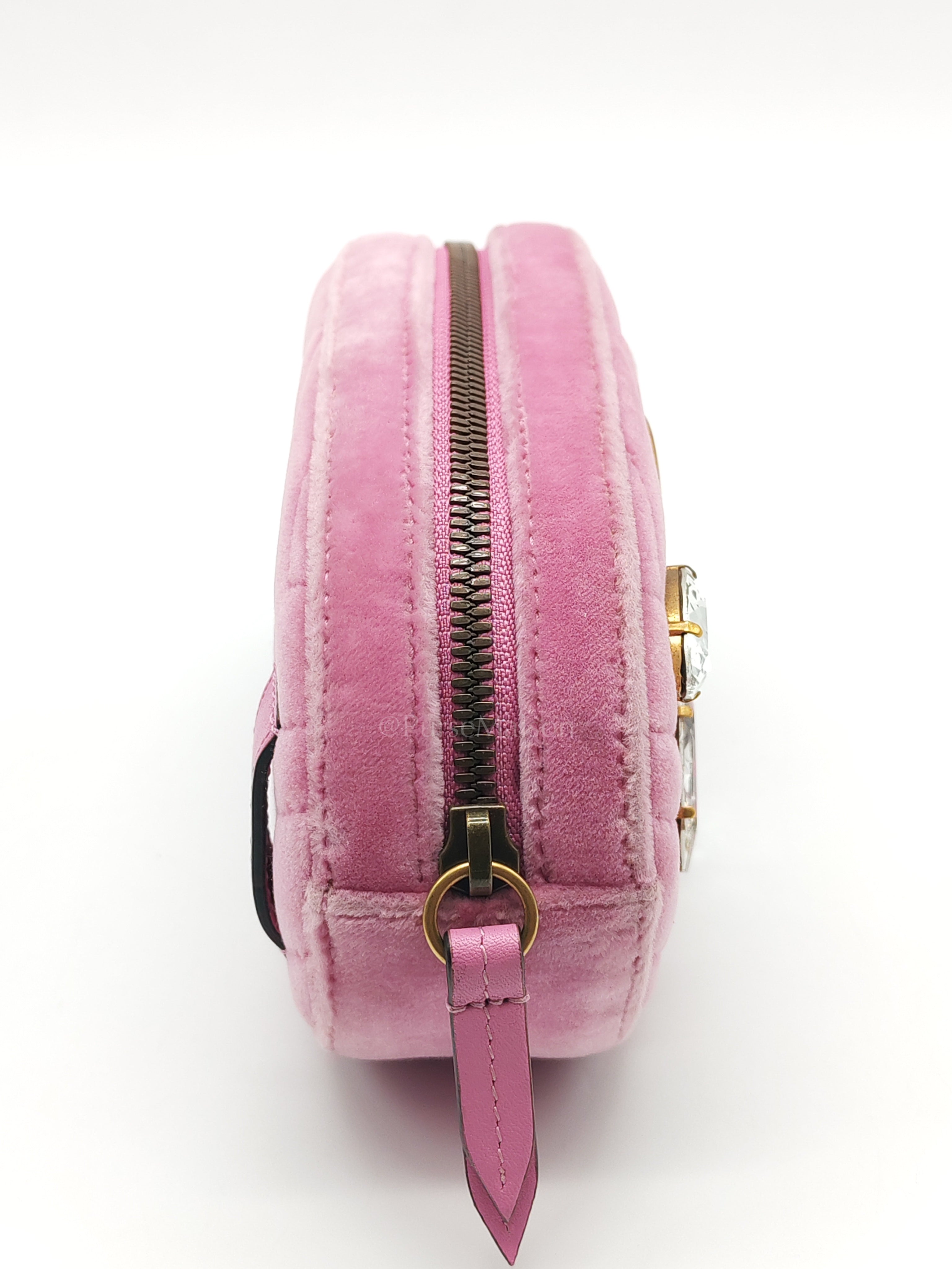 Velvet Belt Bag in Pink GG Marmont Crystal-Embellished Suede Canvas & Gold Hardware | Purse Maison Luxury Bags Shop