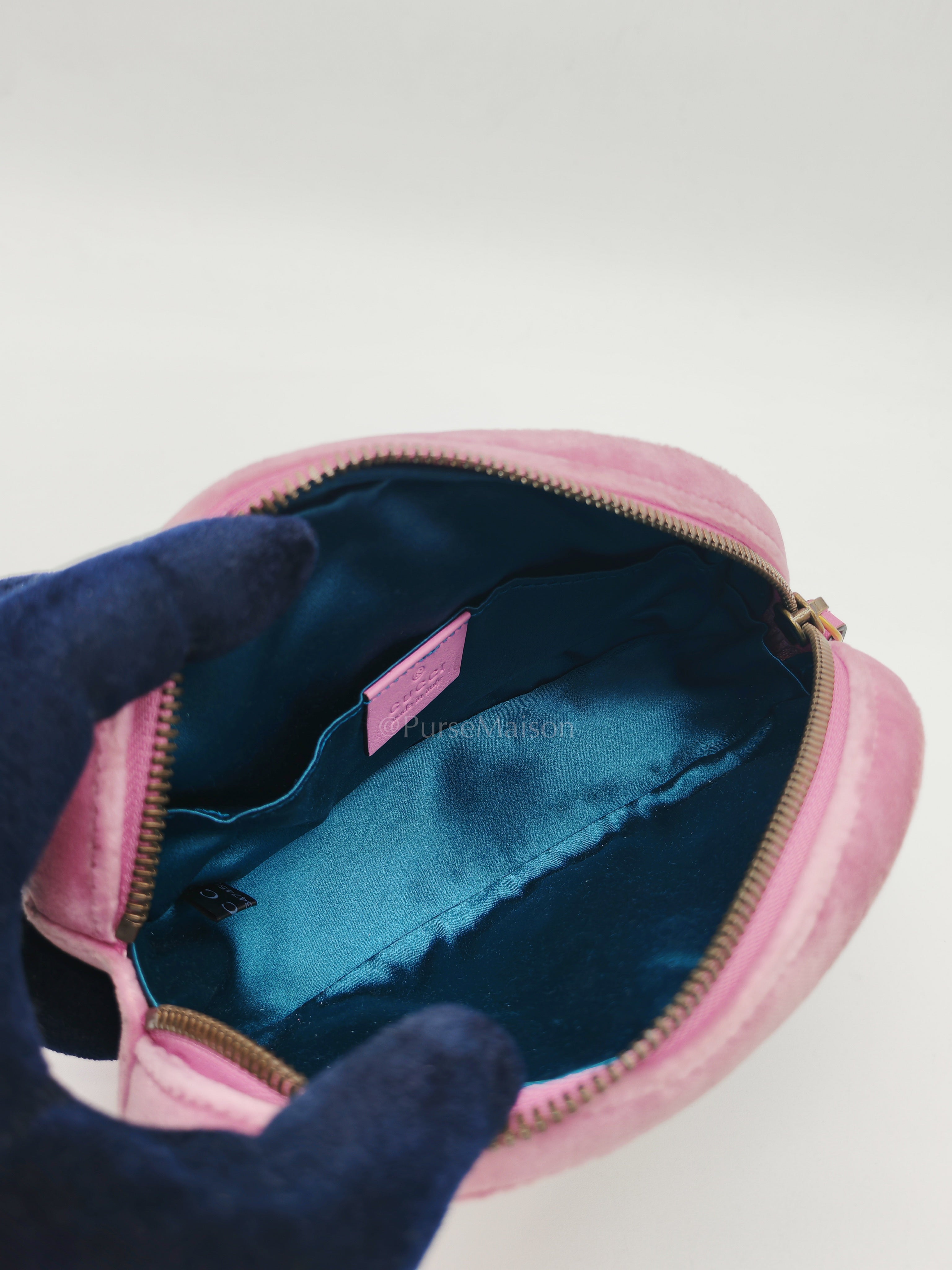Velvet Belt Bag in Pink GG Marmont Crystal-Embellished Suede Canvas & Gold Hardware | Purse Maison Luxury Bags Shop