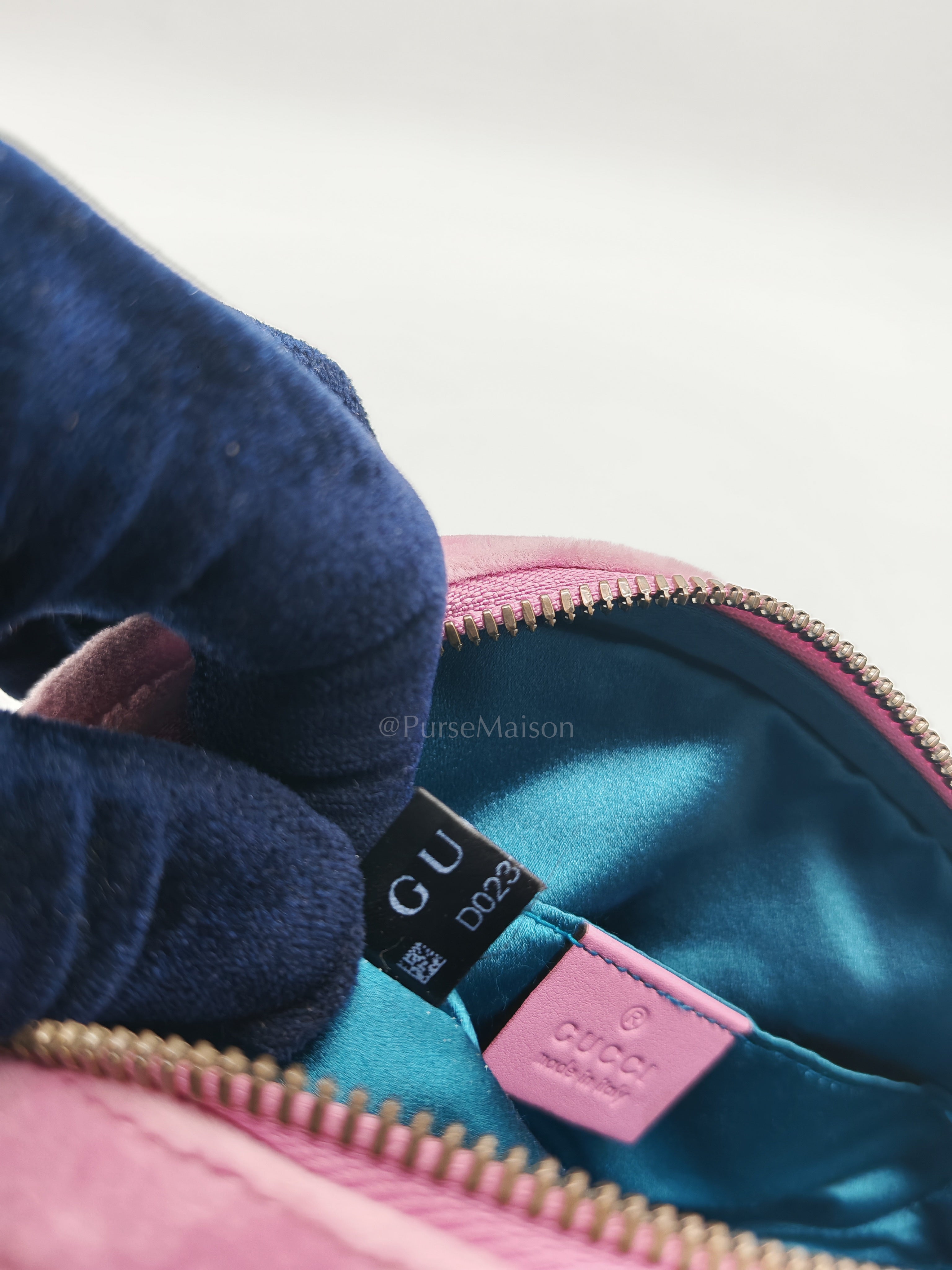 Velvet Belt Bag in Pink GG Marmont Crystal-Embellished Suede Canvas & Gold Hardware | Purse Maison Luxury Bags Shop