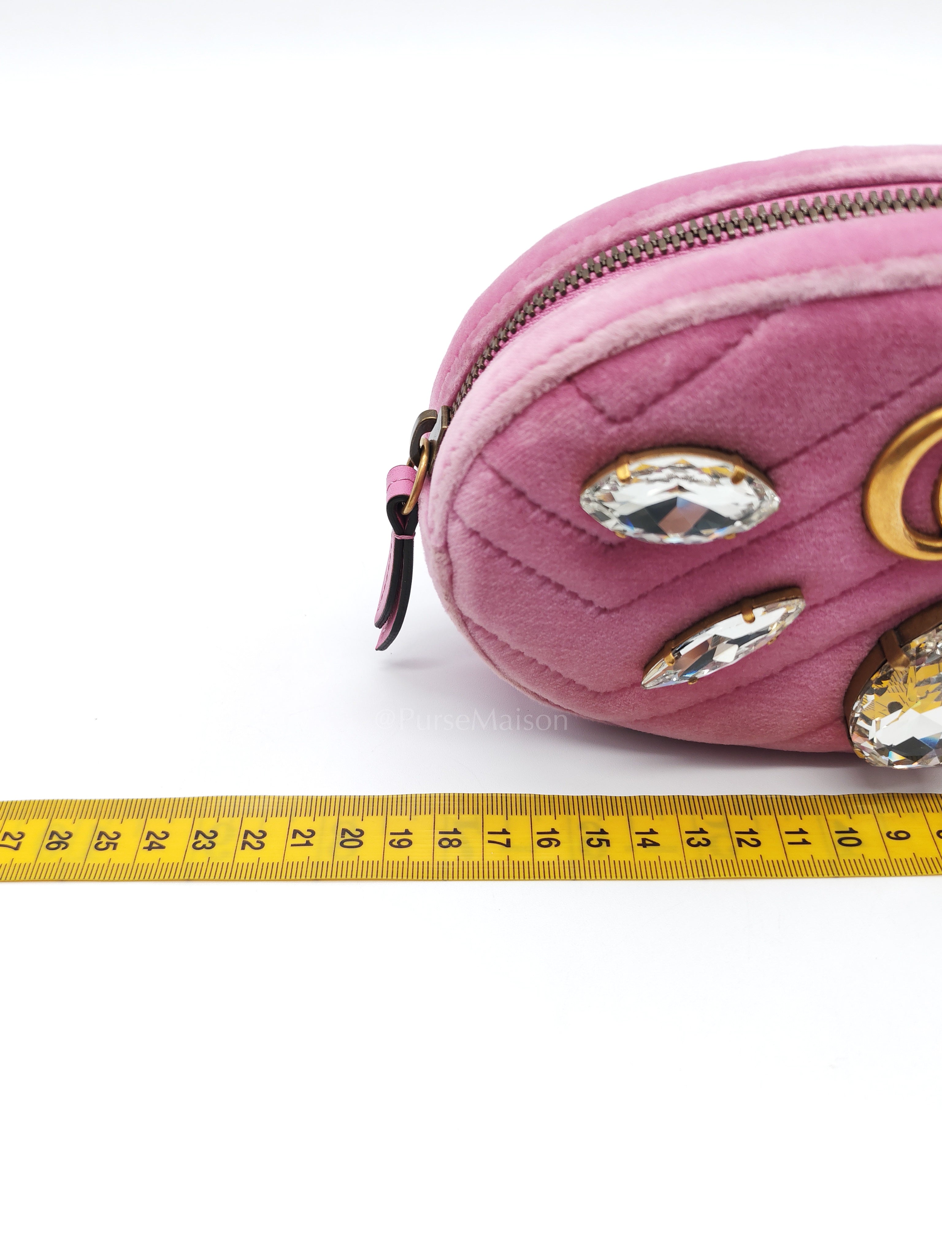 Velvet Belt Bag in Pink GG Marmont Crystal-Embellished Suede Canvas & Gold Hardware | Purse Maison Luxury Bags Shop