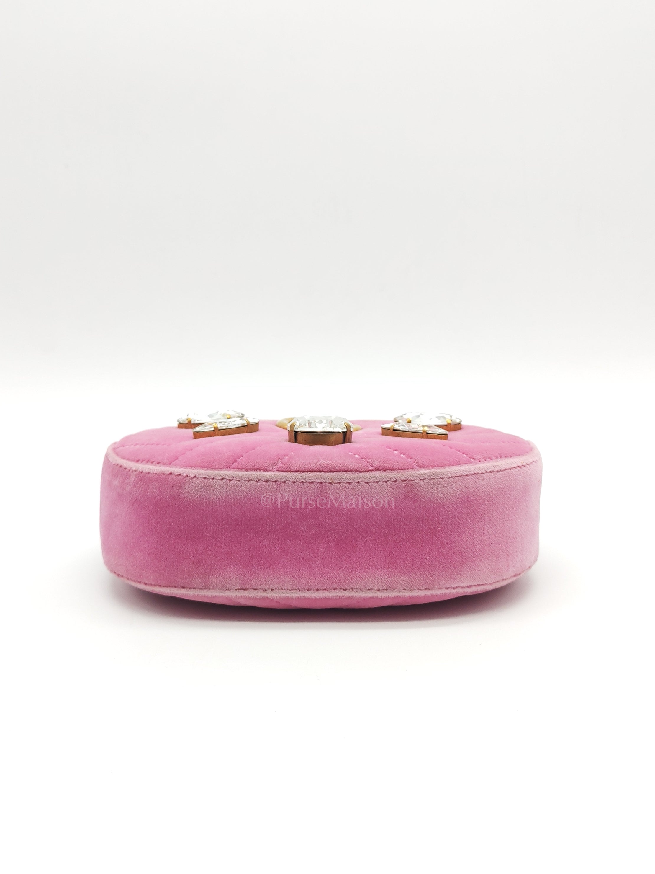 Velvet Belt Bag in Pink GG Marmont Crystal-Embellished Suede Canvas & Gold Hardware | Purse Maison Luxury Bags Shop