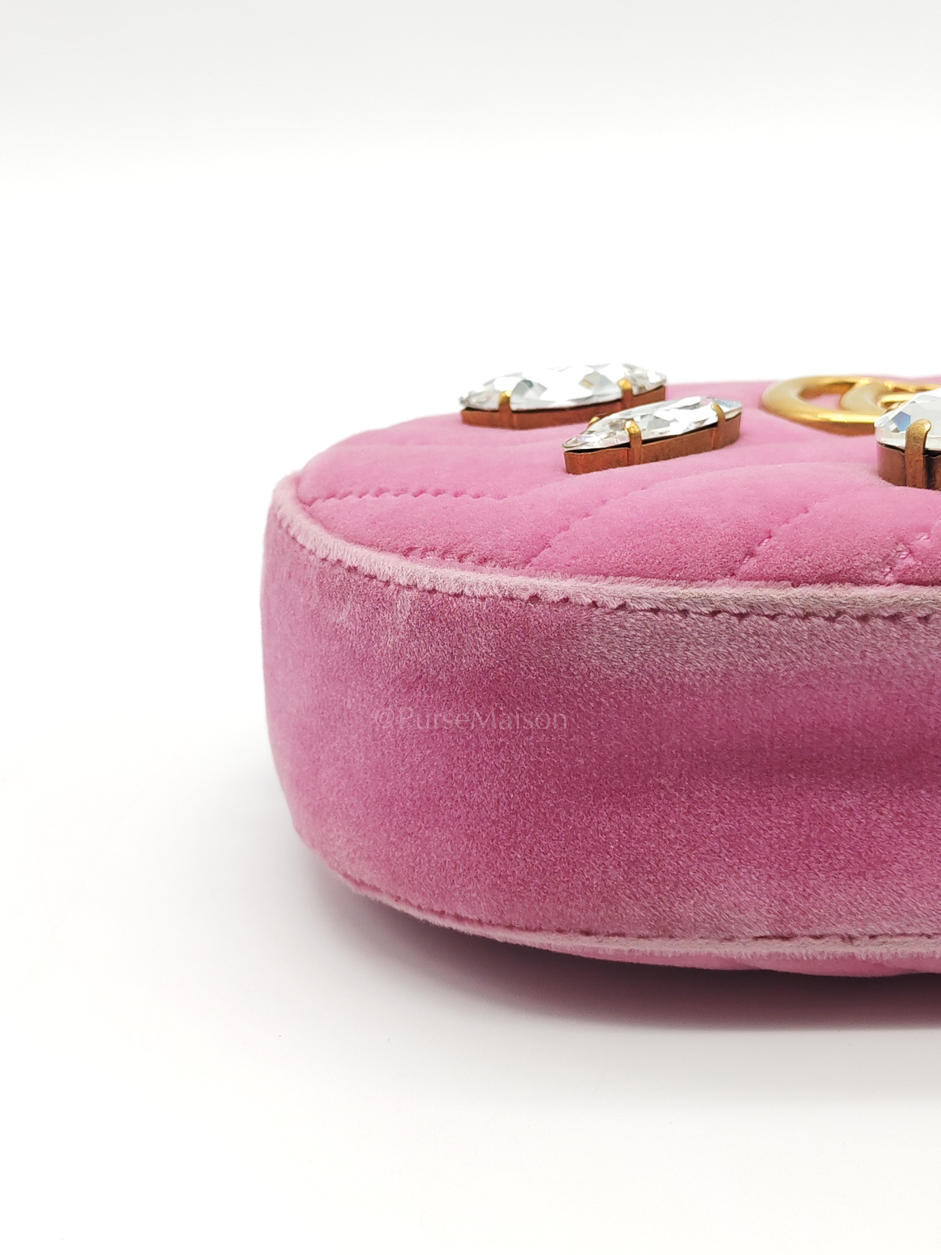 Velvet Belt Bag in Pink GG Marmont Crystal-Embellished Suede Canvas & Gold Hardware | Purse Maison Luxury Bags Shop