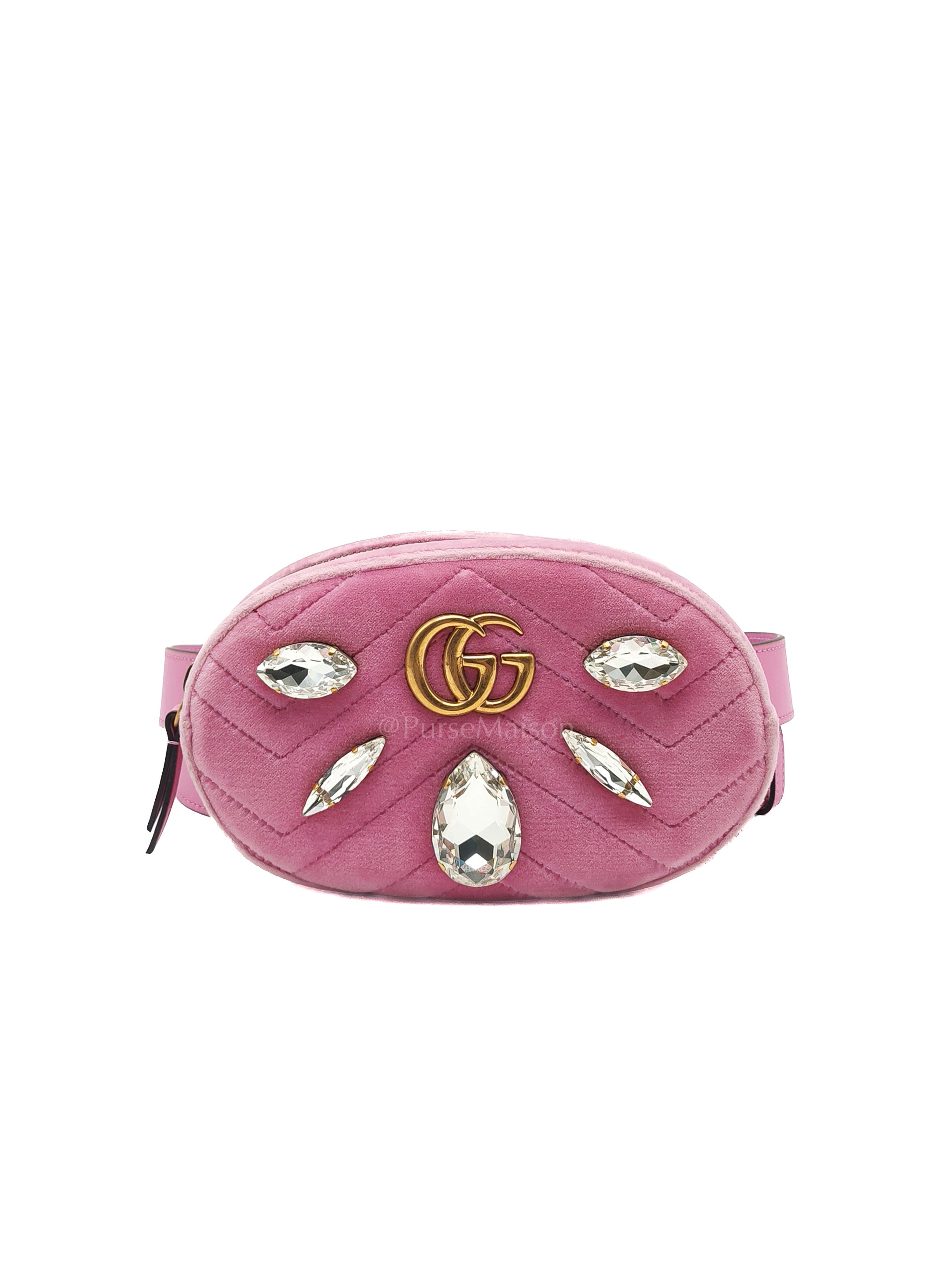 Velvet Belt Bag in Pink GG Marmont Crystal-Embellished Suede Canvas & Gold Hardware | Purse Maison Luxury Bags Shop