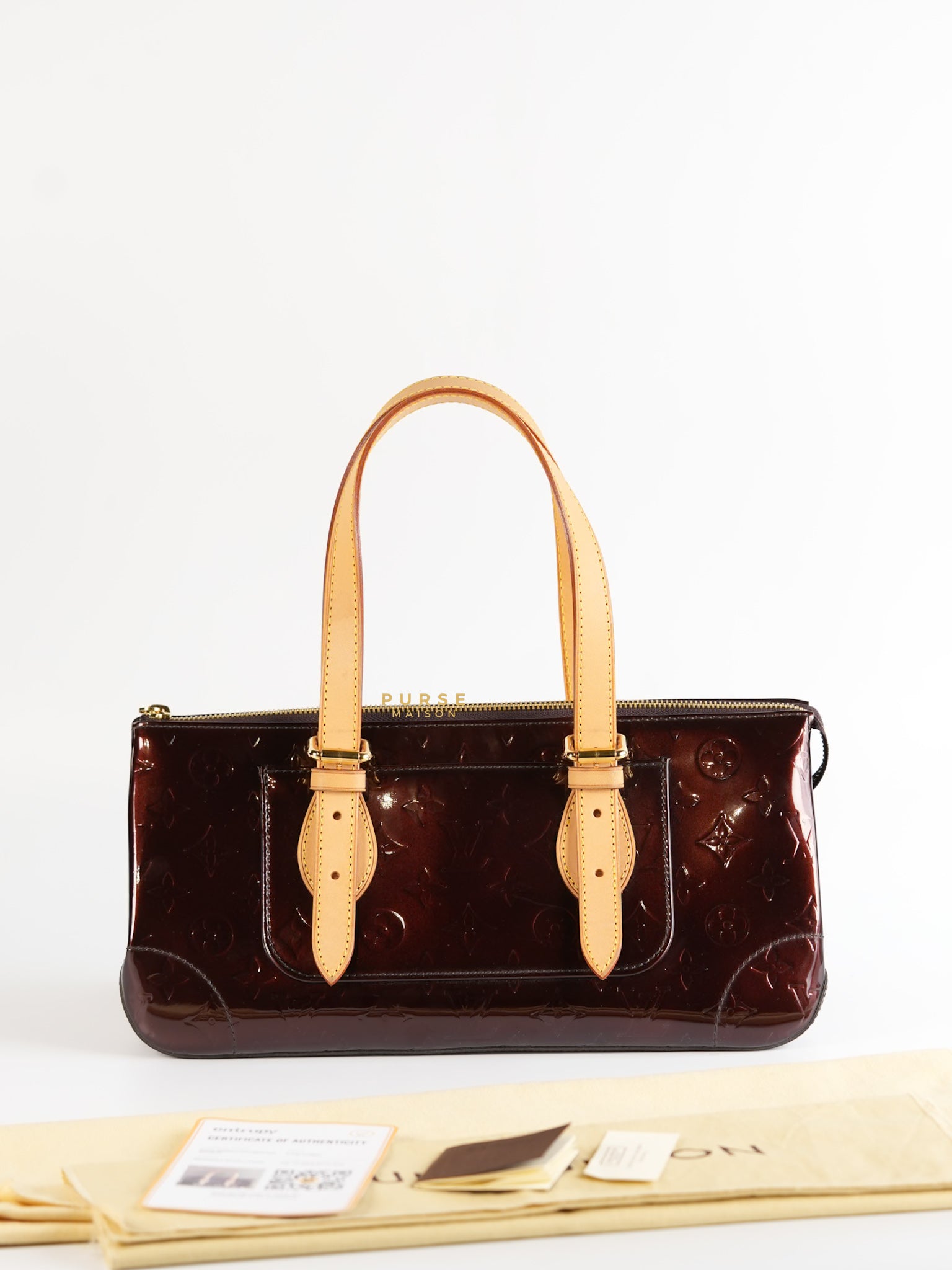 Vernis Rosewood Avenue Handbag Dark Red Patent Leather | Purse Maison Luxury Bags Shop