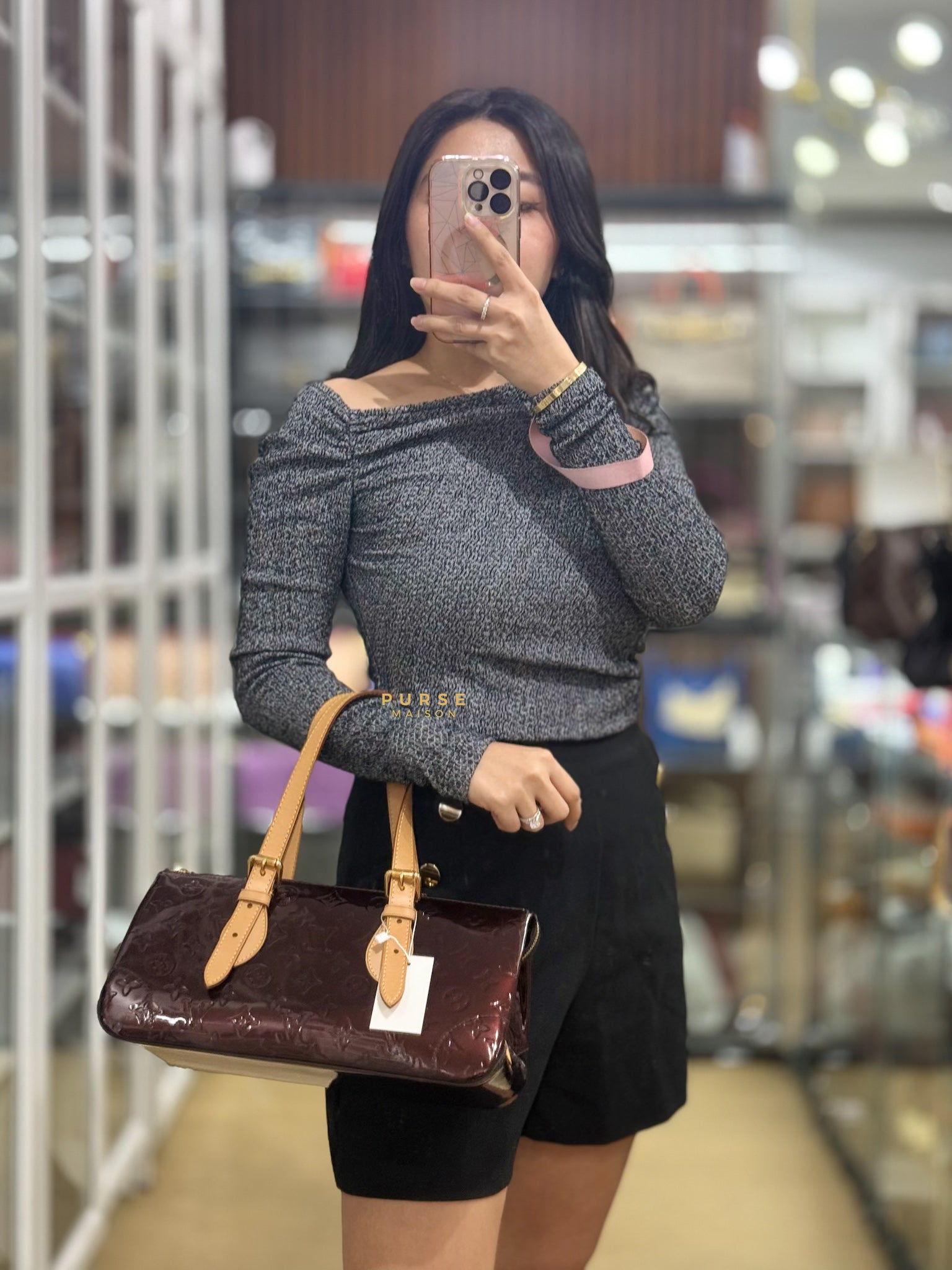 Vernis Rosewood Avenue Handbag Dark Red Patent Leather | Purse Maison Luxury Bags Shop