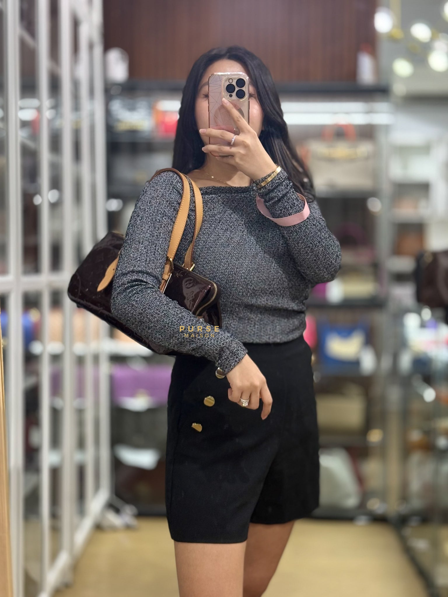 Vernis Rosewood Avenue Handbag Dark Red Patent Leather | Purse Maison Luxury Bags Shop