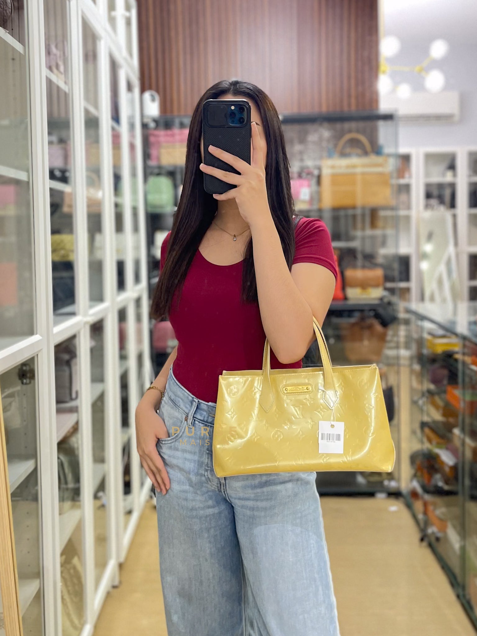 Vernis Wilshire Light Yellow Monogram PM Bag (Missing Date Code) | Purse Maison Luxury Bags Shop