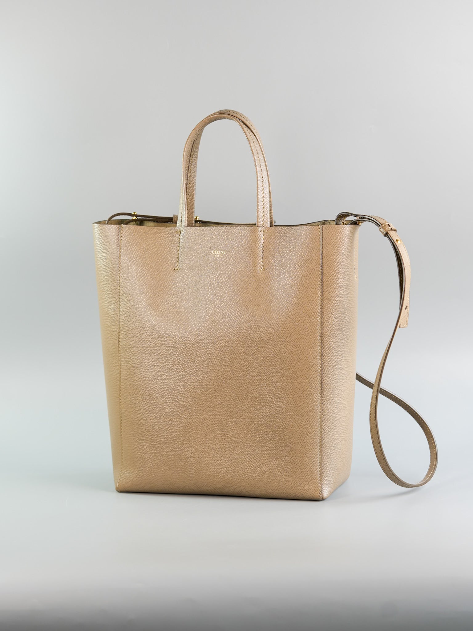 Vertical Cabas Tote Bag in Dark Beige Grained Calfskin | Purse Maison Luxury Bags Shop