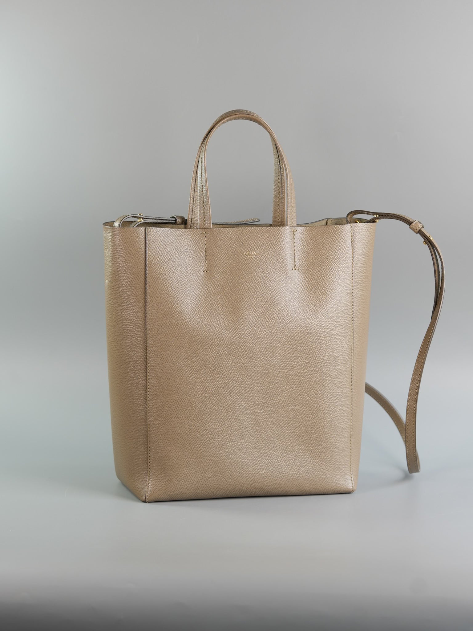 Vertical Cabas Tote Bag in Dark Beige Grained Calfskin | Purse Maison Luxury Bags Shop