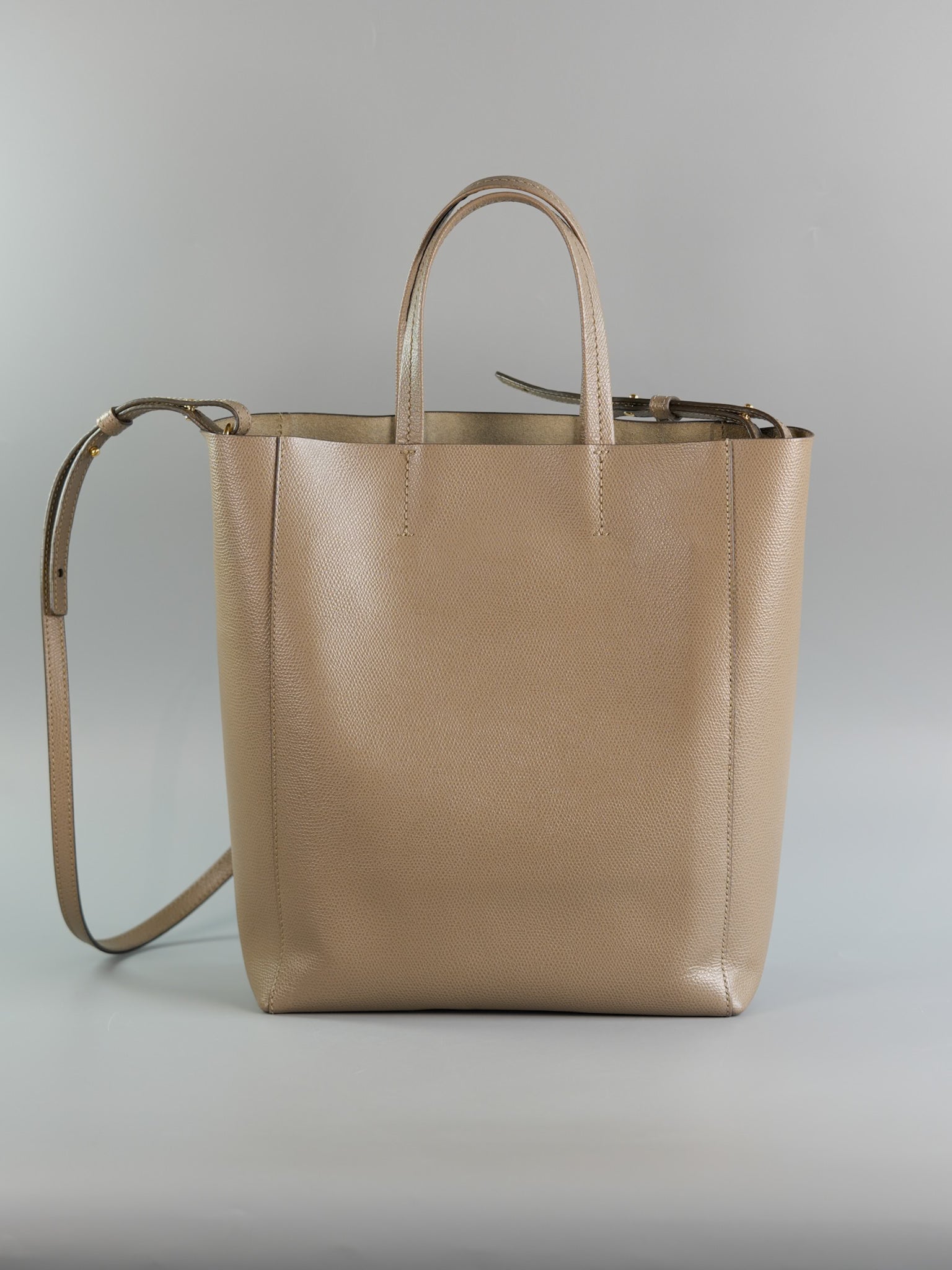 Vertical Cabas Tote Bag in Dark Beige Grained Calfskin | Purse Maison Luxury Bags Shop