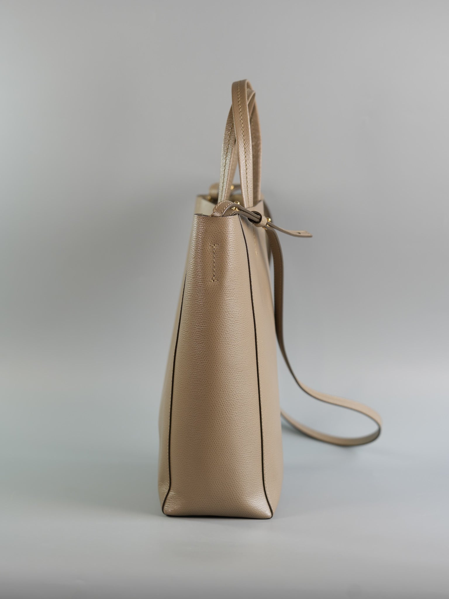 Vertical Cabas Tote Bag in Dark Beige Grained Calfskin | Purse Maison Luxury Bags Shop