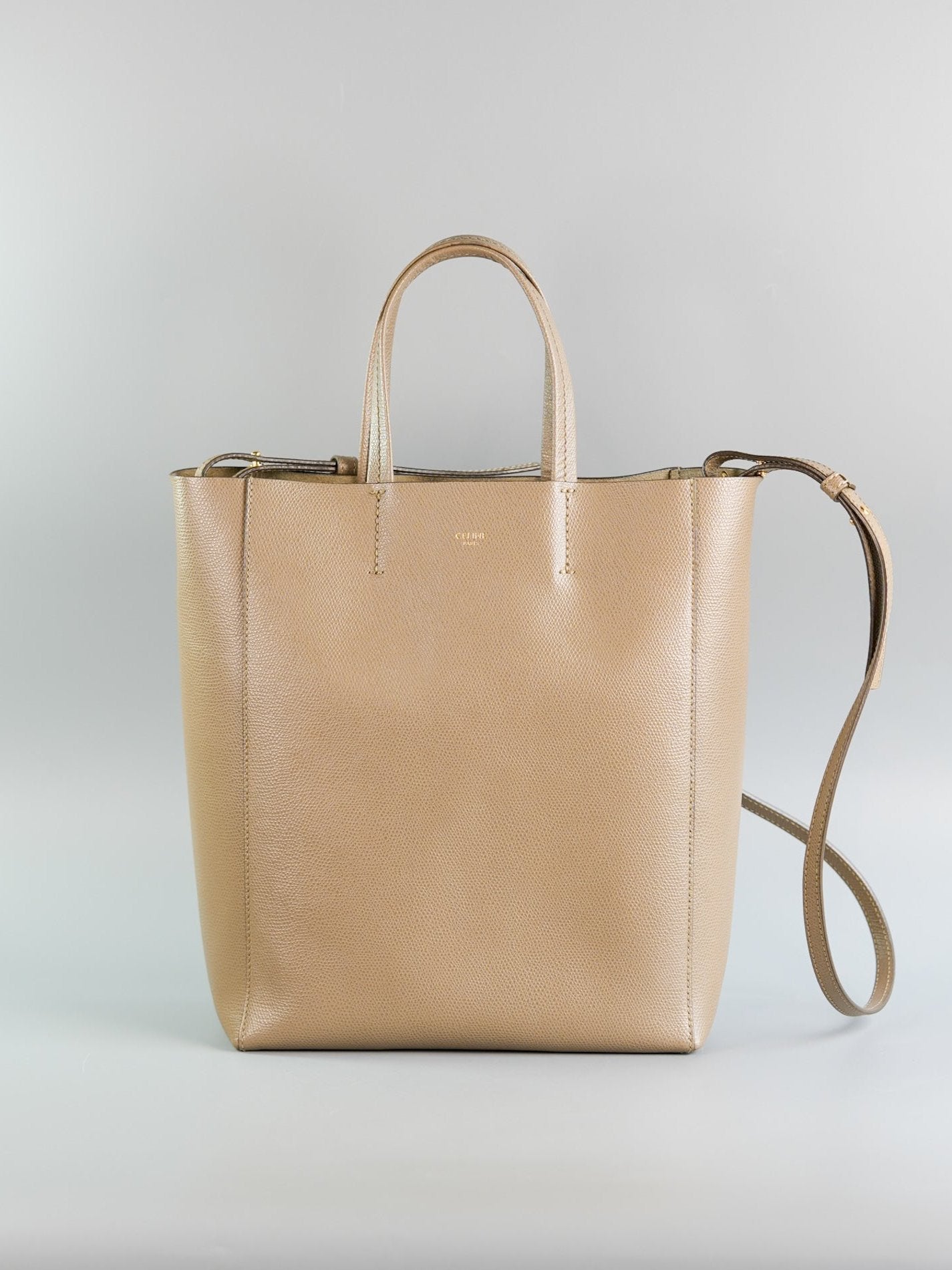 Vertical Cabas Tote Bag in Dark Beige Grained Calfskin