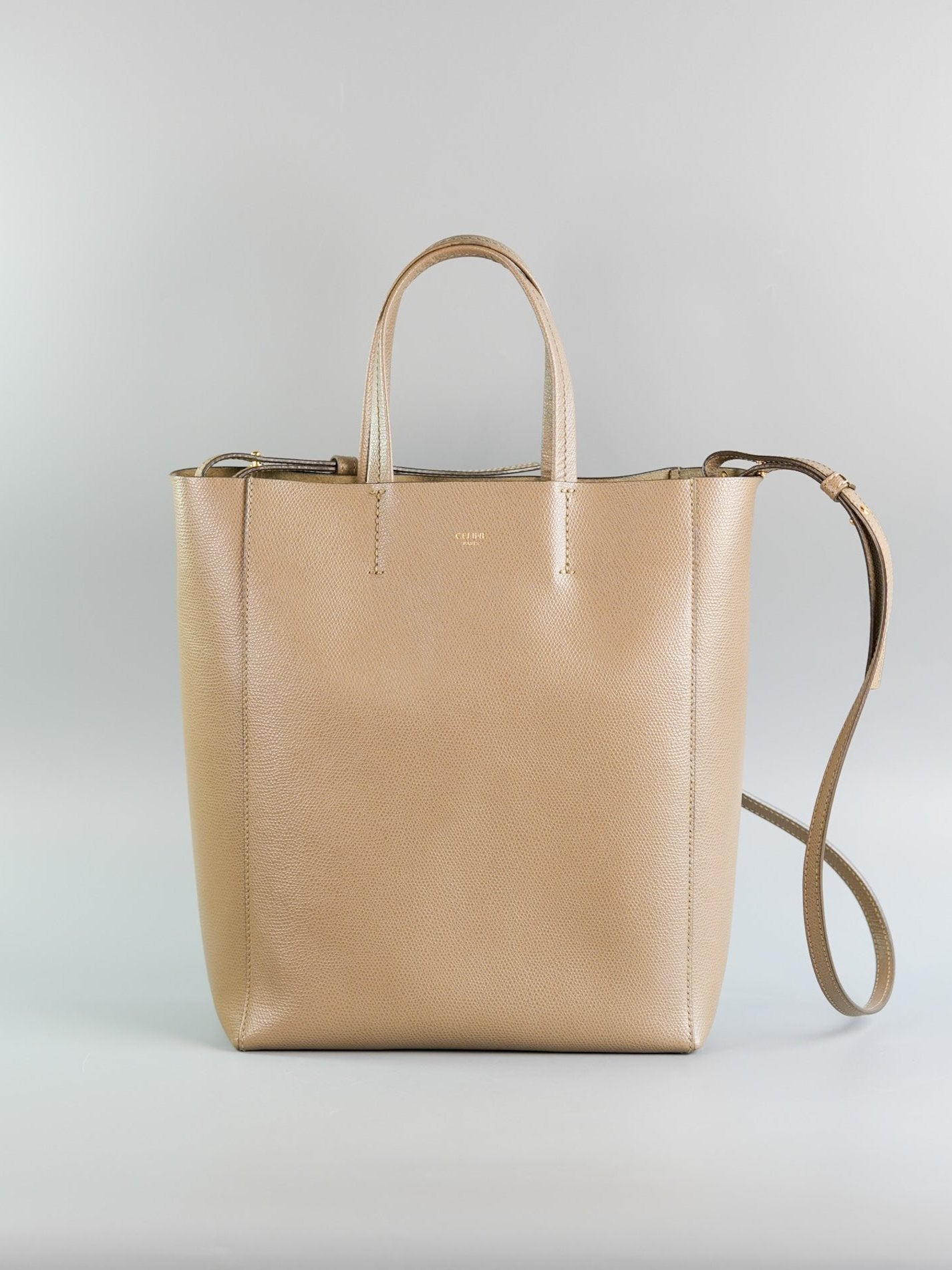 Vertical Cabas Tote Bag in Dark Beige Grained Calfskin | Purse Maison Luxury Bags Shop