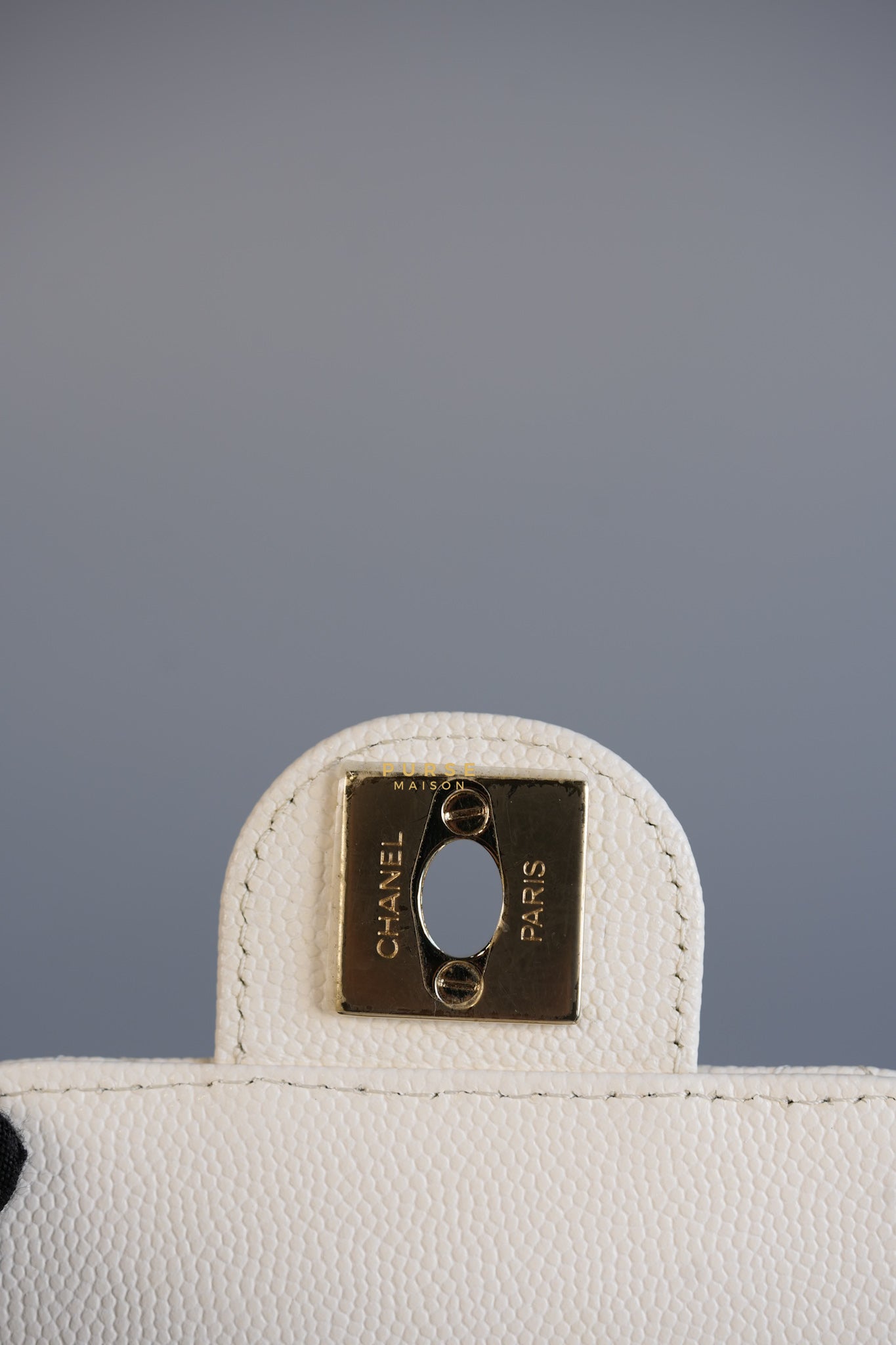 Vertical Flap Phone Holder with Chain in White Caviar and Light Gold Hardware Series 31 | Purse Maison Luxury Bags Shop