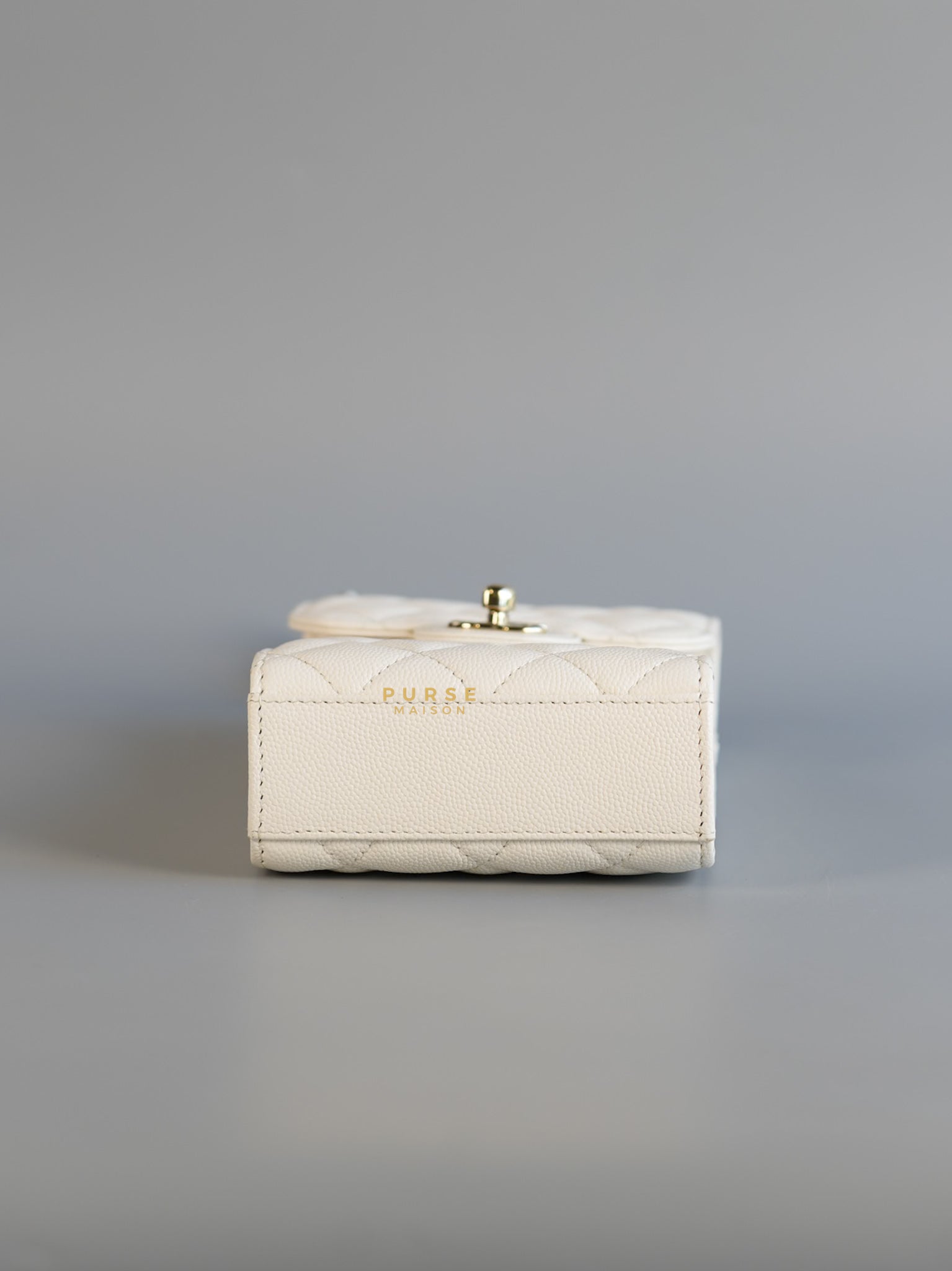 Vertical Flap Phone Holder with Chain in White Caviar and Light Gold Hardware Series 31 | Purse Maison Luxury Bags Shop