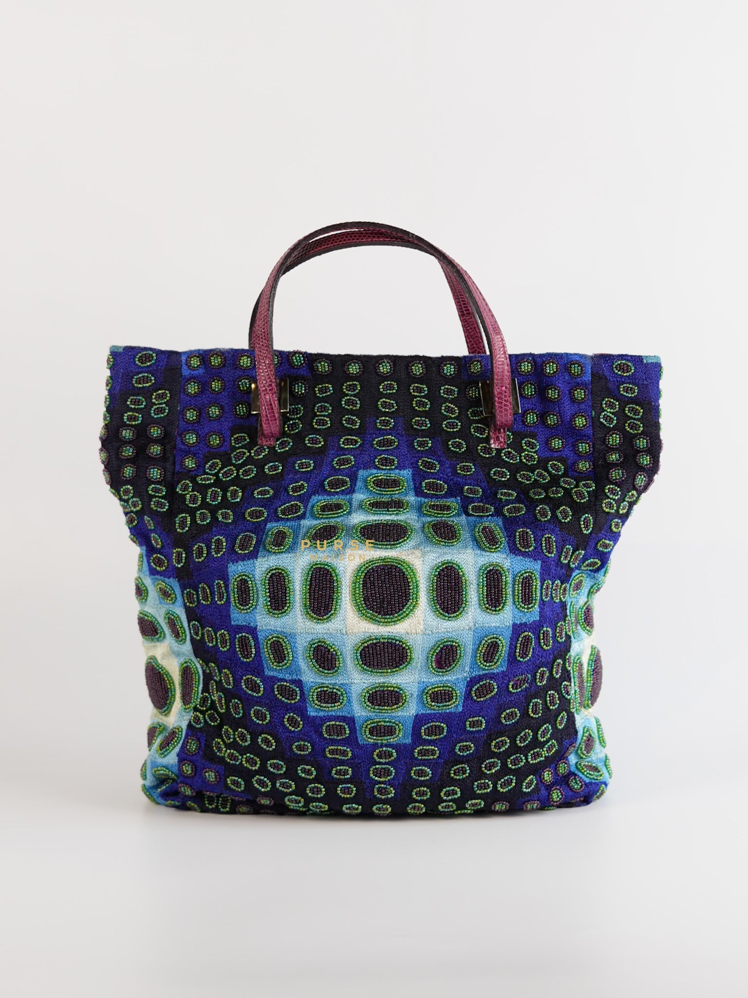 Victor Vasarely Beaded Embroidered Tote Bag | Purse Maison Luxury Bags Shop