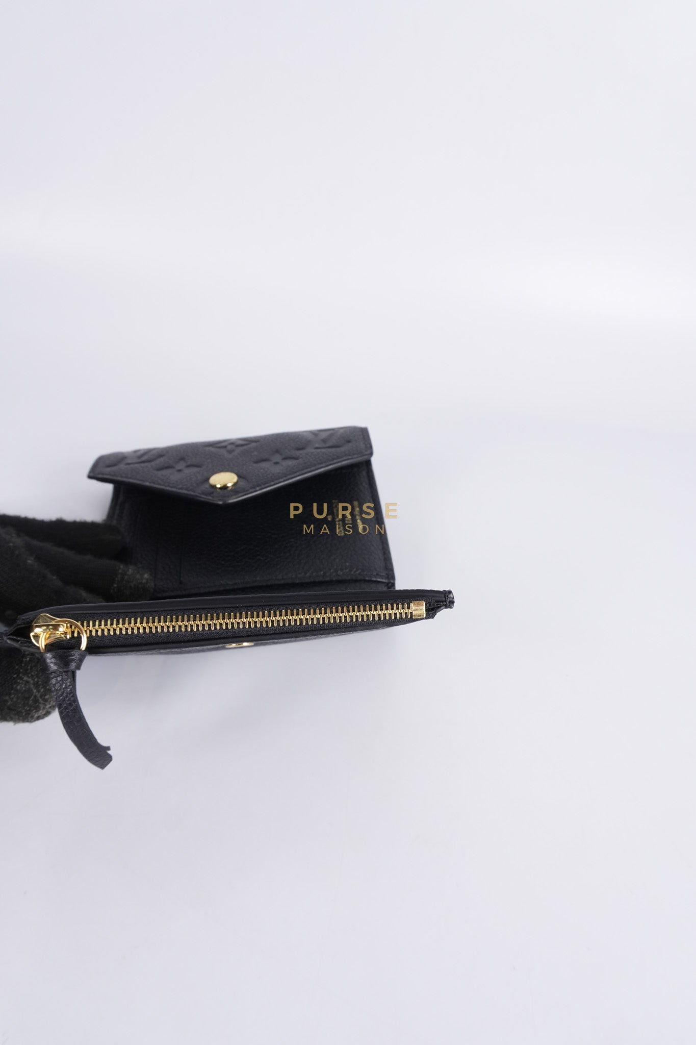 Victorine Tri-fold Wallet in Black Monogram Empreinte Leather Microchip | Purse Maison Luxury Bags Shop