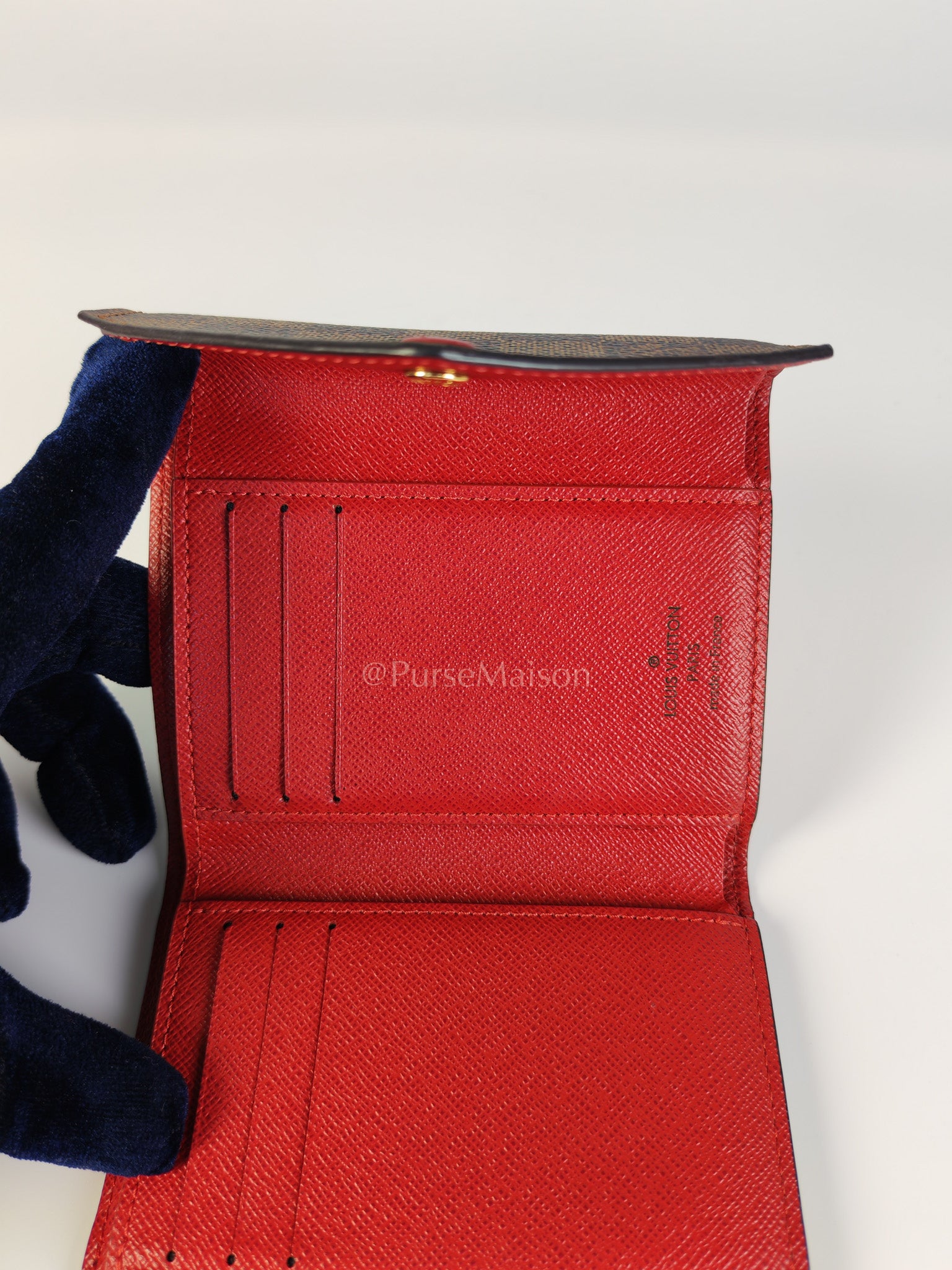 Victorine Wallet in Damier Ebene Canvas and Red Interior (Date Code: MI0241) | Purse Maison Luxury Bags Shop