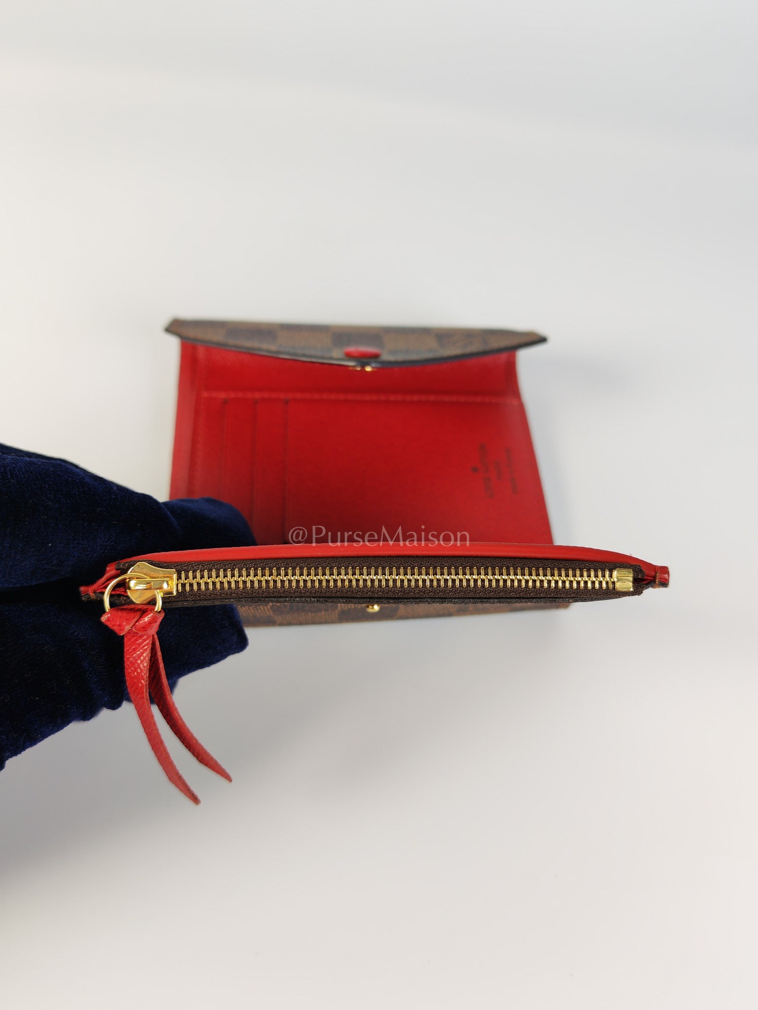 Victorine Wallet in Damier Ebene Canvas and Red Interior (Date Code: MI0241) | Purse Maison Luxury Bags Shop